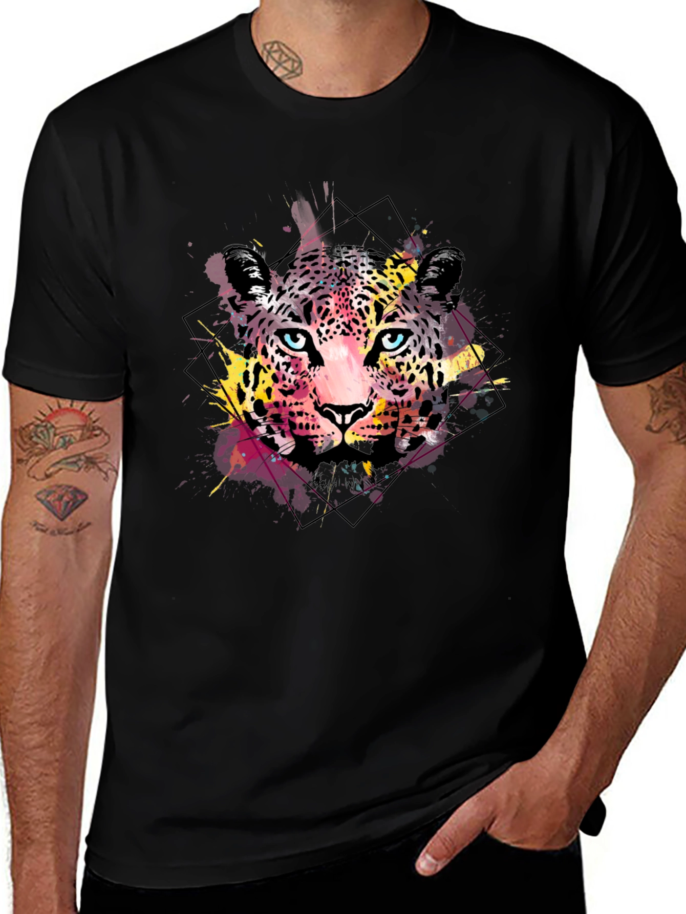 Abstract Leopard Print Mens Black T-Shirt