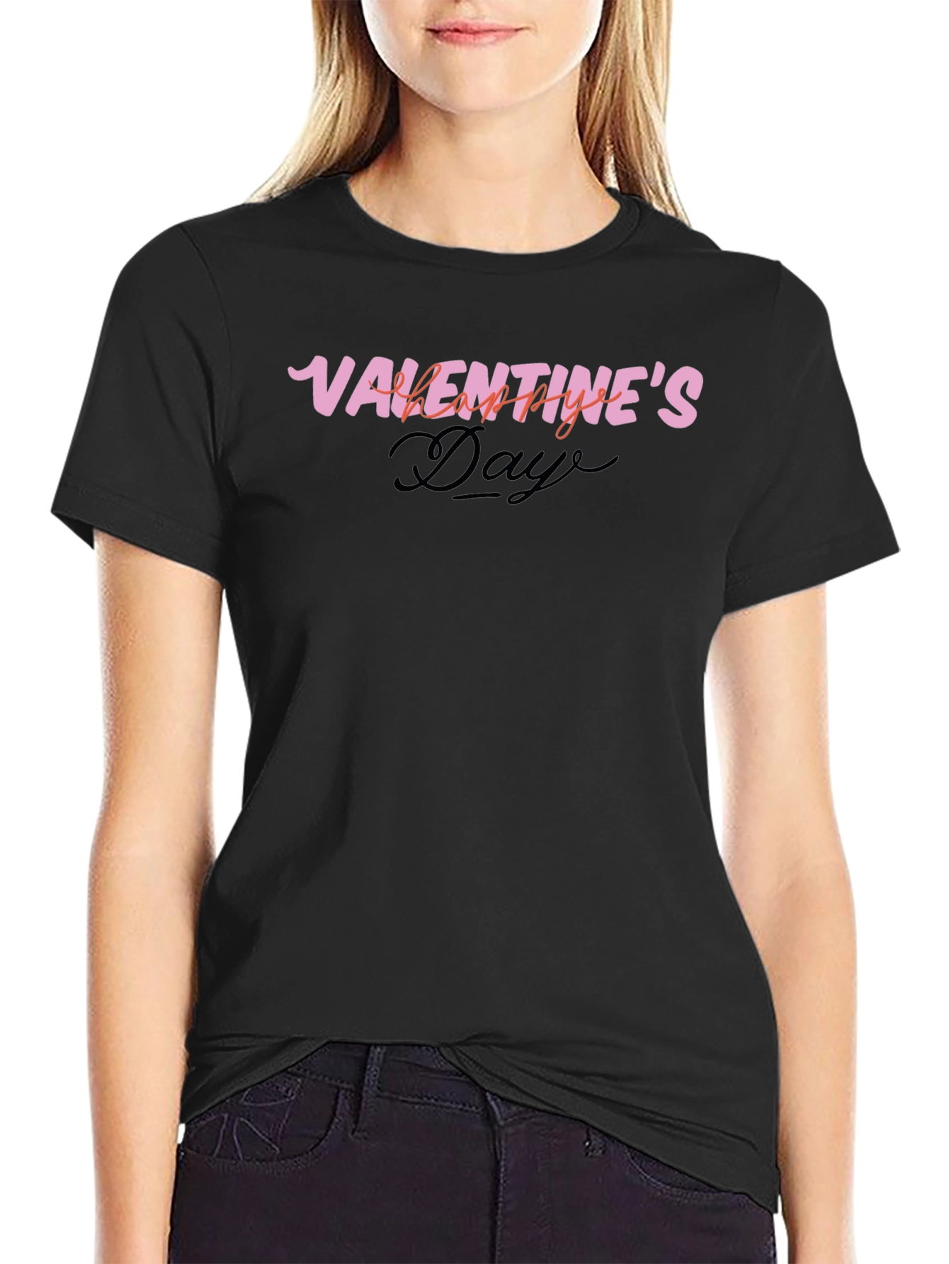 Valentines Day Graphic Tee - Black Casual T-Shirt