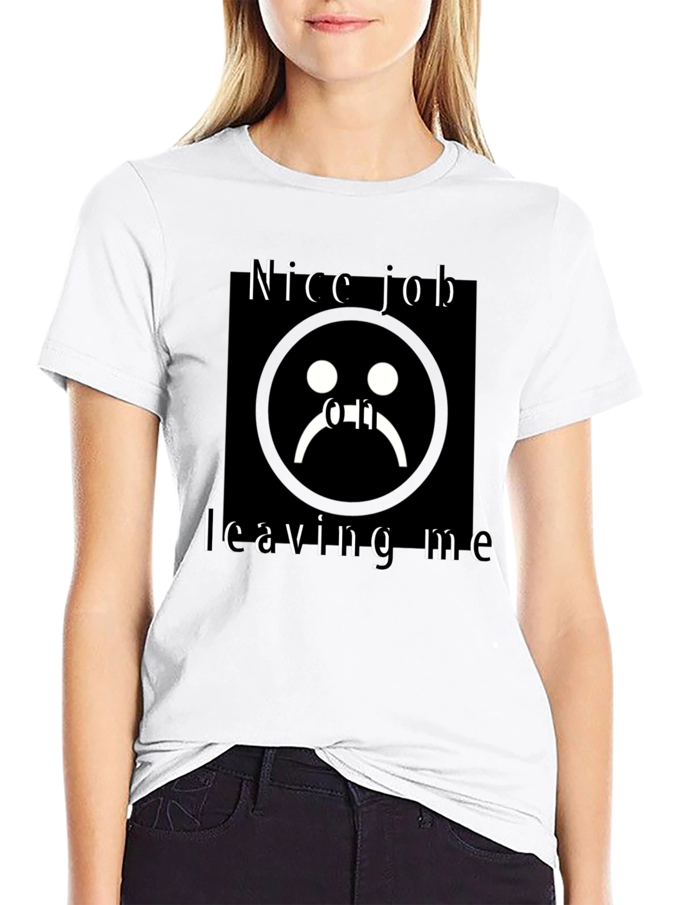 Sad Face Graphic Black T-Shirt