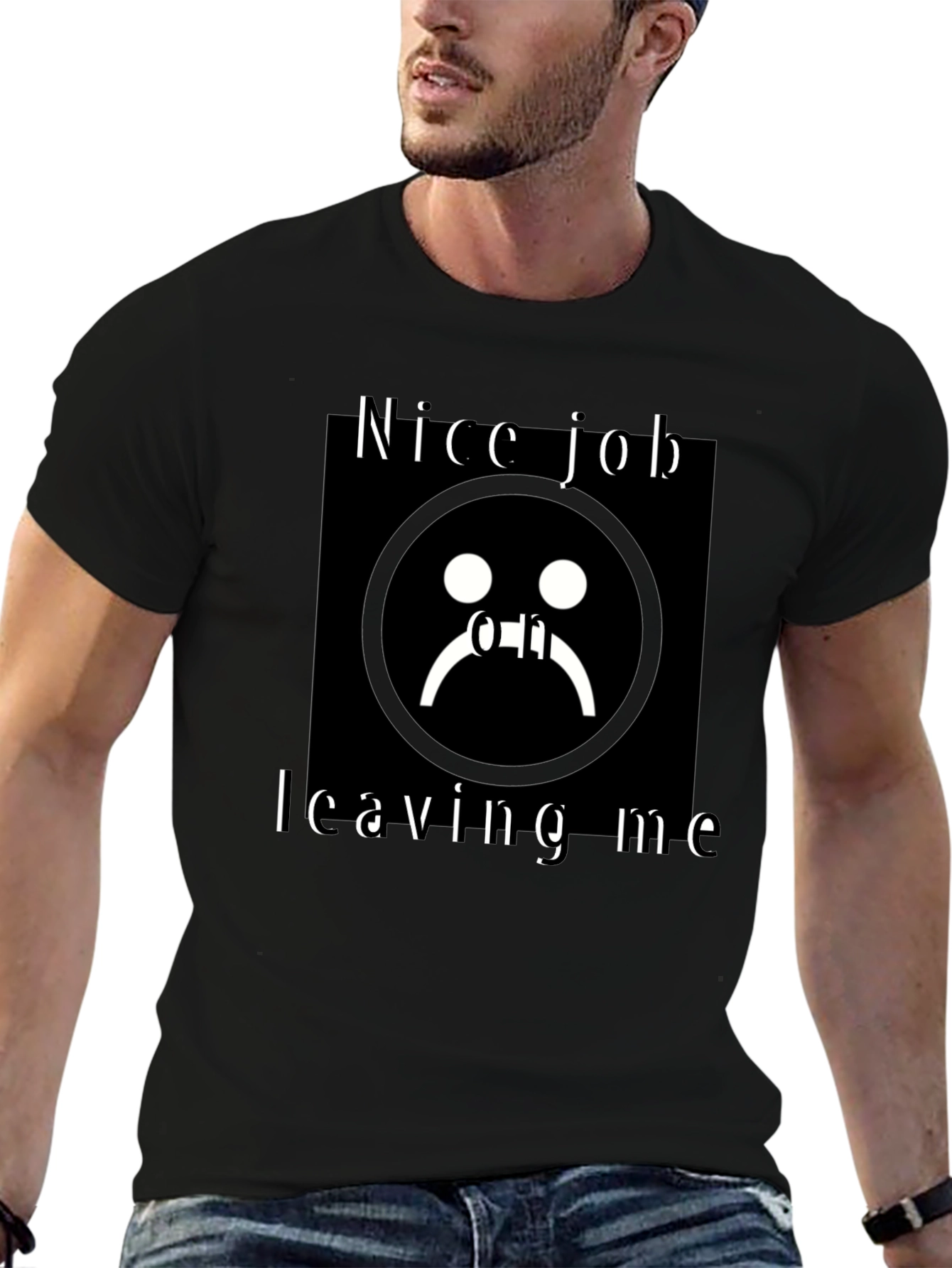 Sad Face Graphic Black T-Shirt