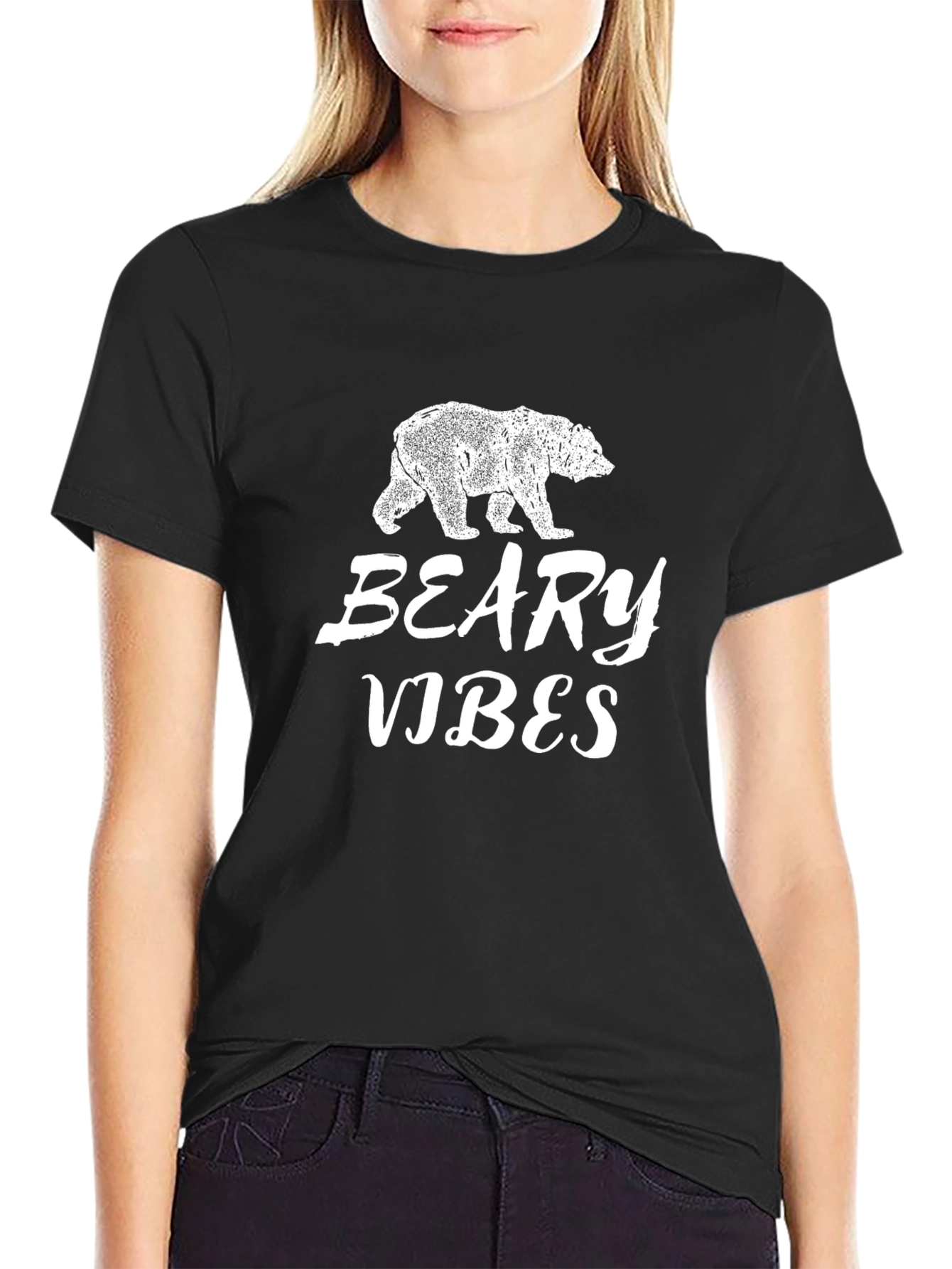 Beary Vibes Graphic Tee - Black Cotton T-Shirt