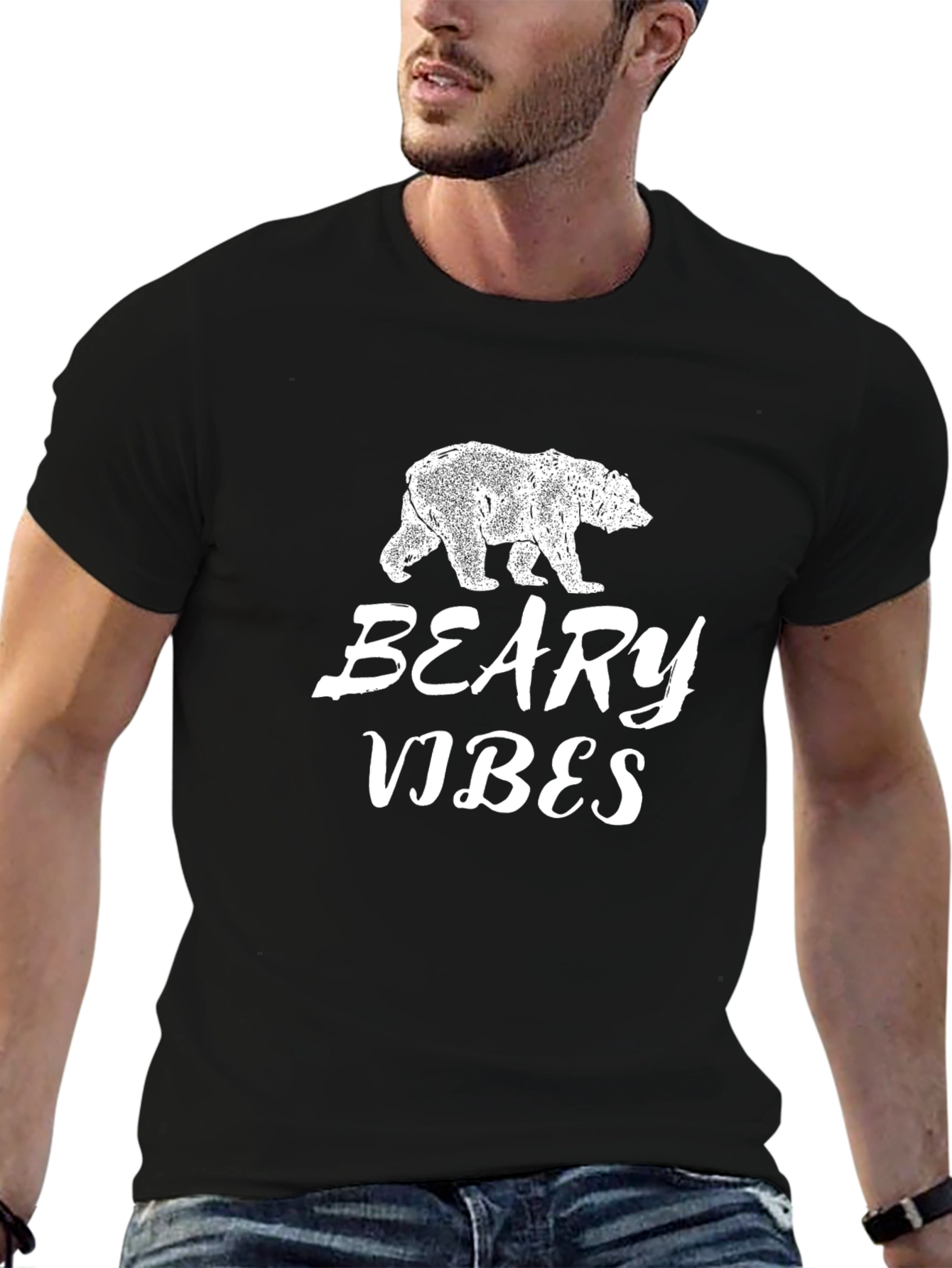 Beary Vibes Graphic Tee - Black Cotton T-Shirt
