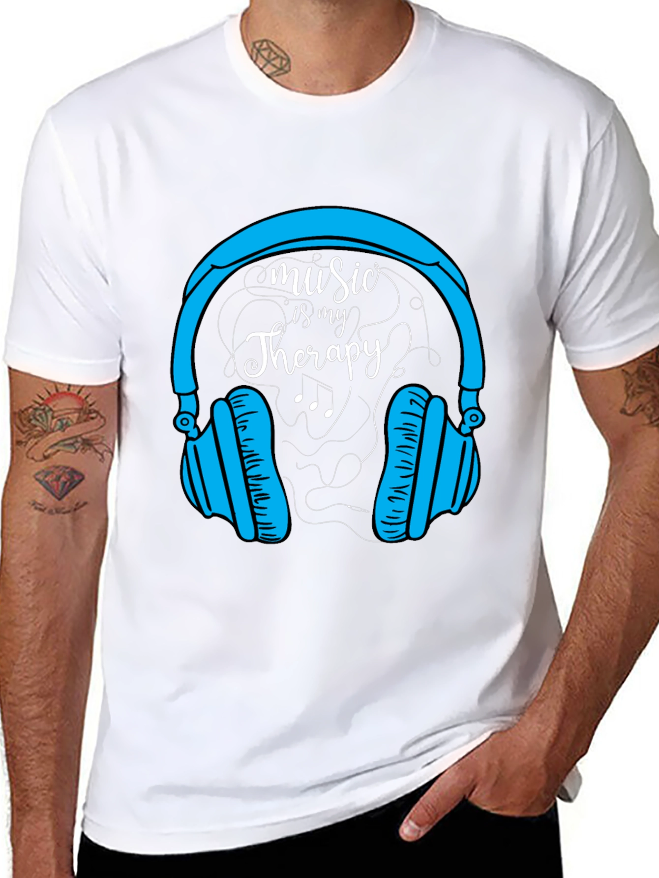 Music Therapy Tee - Headphones Graphic Black T-Shirt