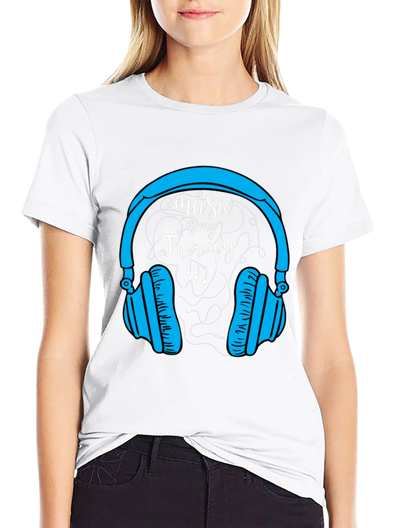 Music Therapy Tee - Headphones Graphic Black T-Shirt