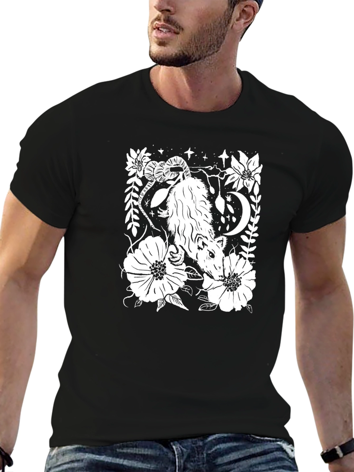 Opossum Floral Graphic Tee - Dark Comfort