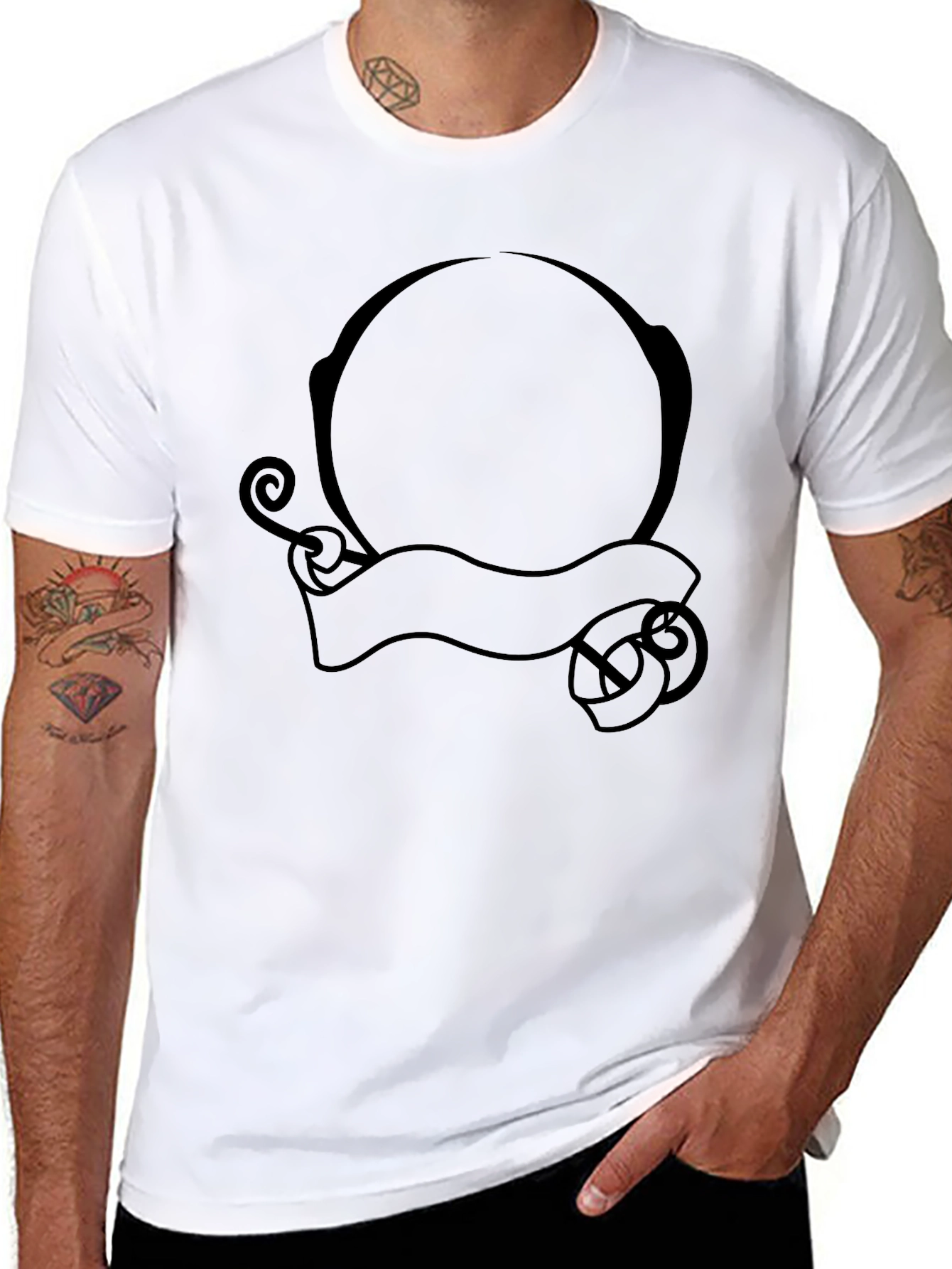 Mens Black Graphic Tee - Circle & Banner Design