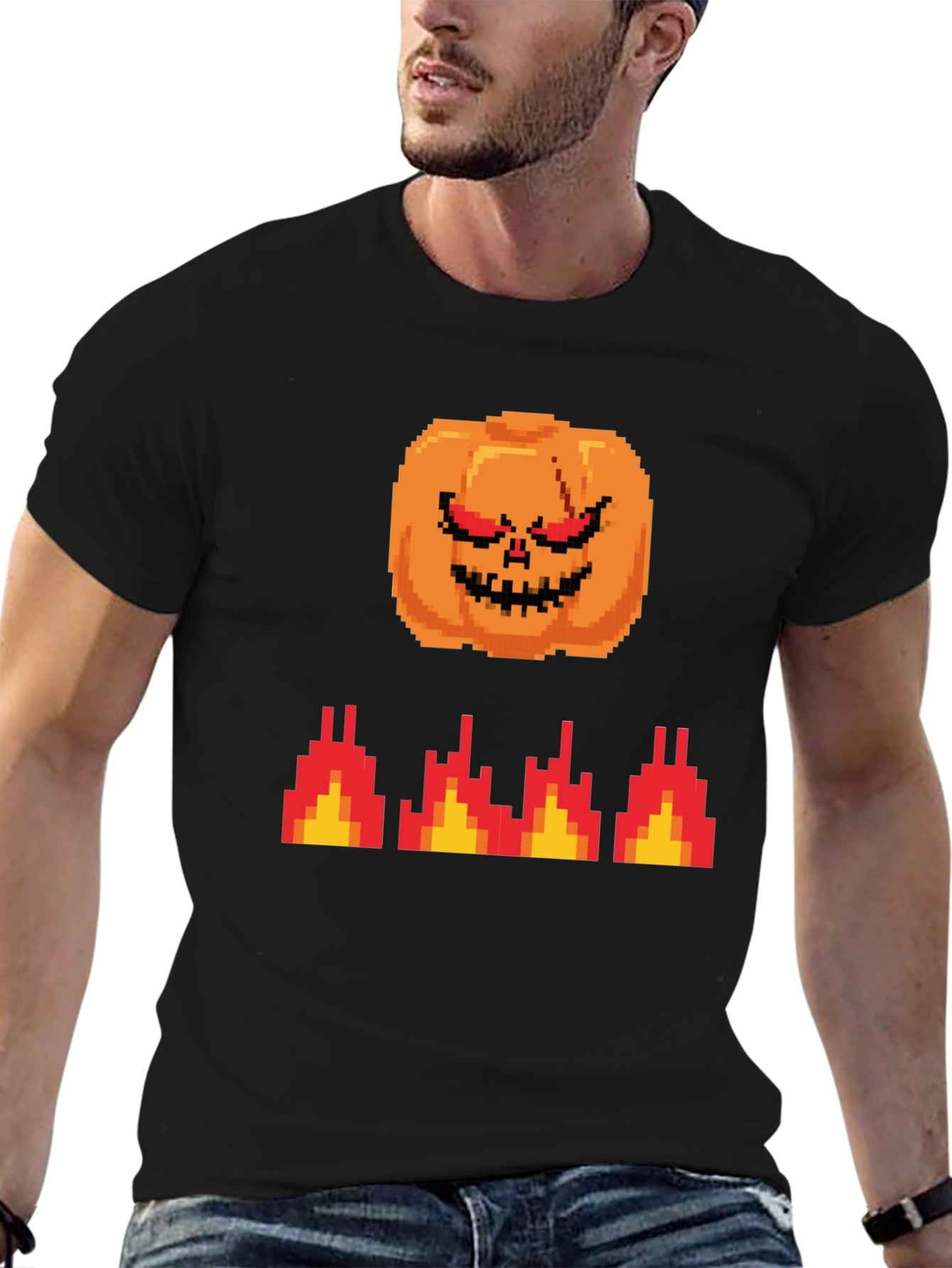 Pixel Pumpkin T-Shirt - Retro Halloween Style