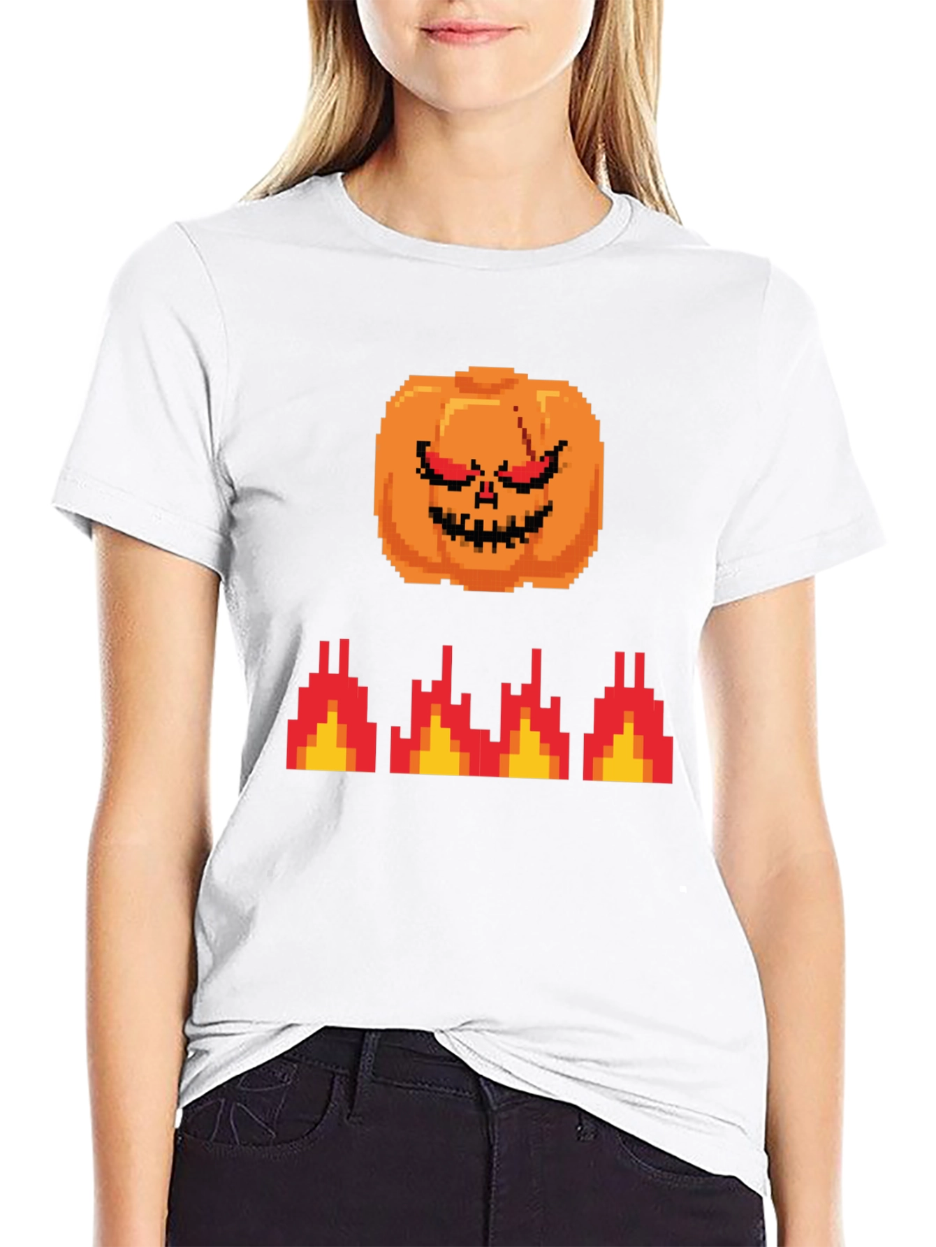 Pixel Pumpkin T-Shirt - Retro Halloween Style