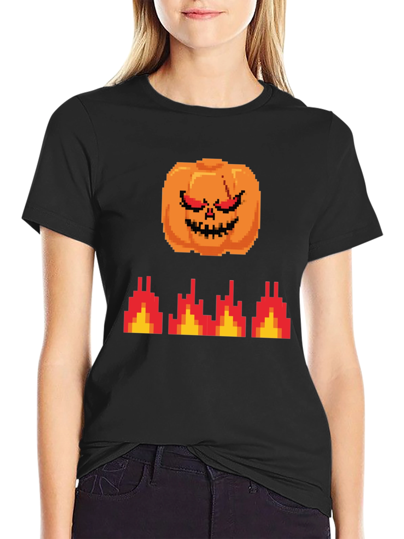 Pixel Pumpkin T-Shirt - Retro Halloween Style