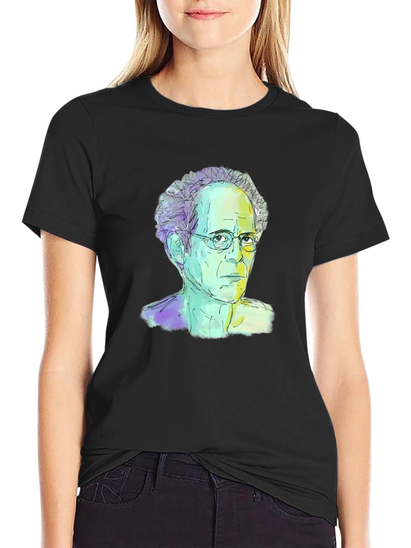 Abstract Portrait Graphic Tee - Black