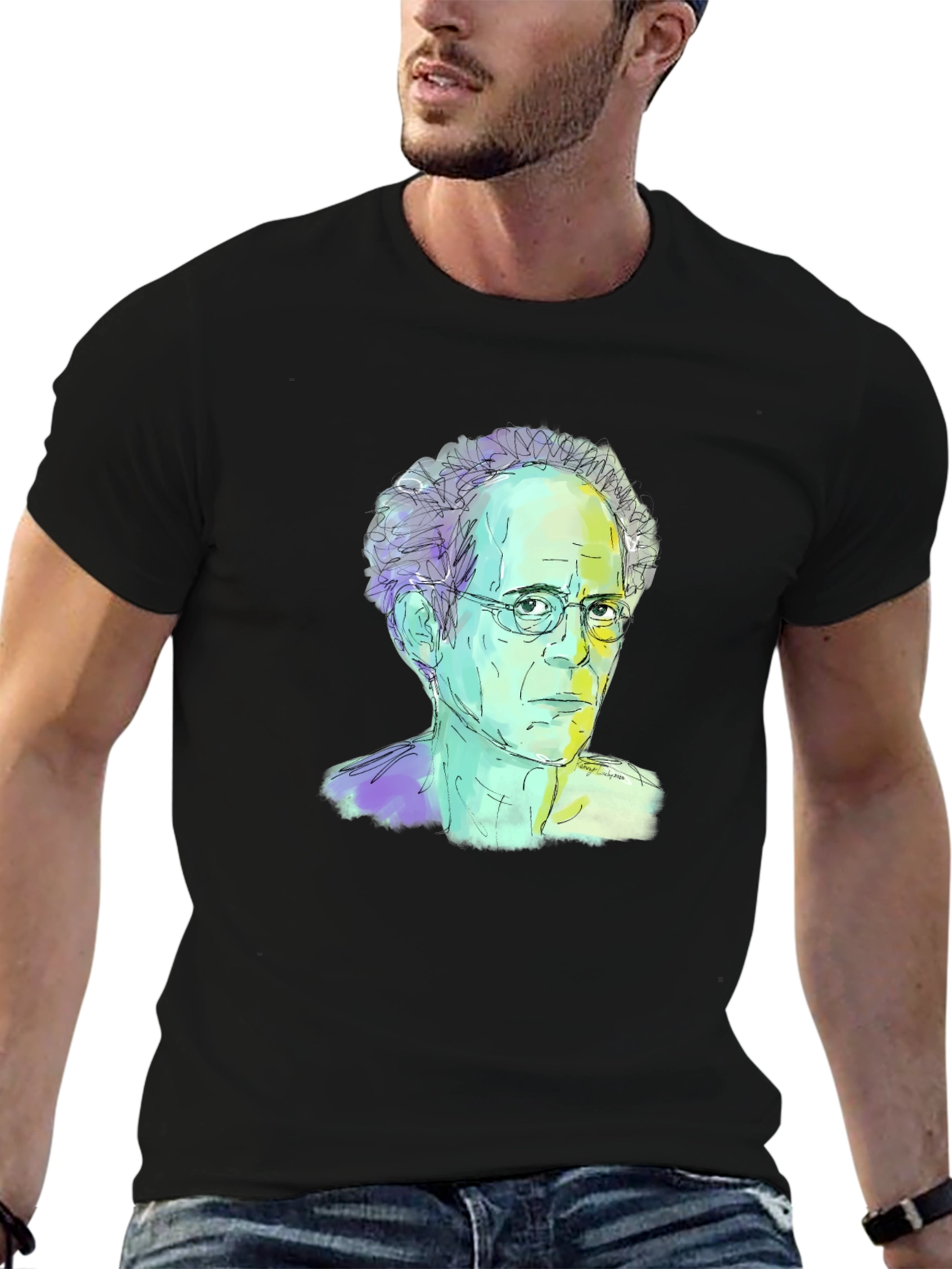 Abstract Portrait Graphic Tee - Black