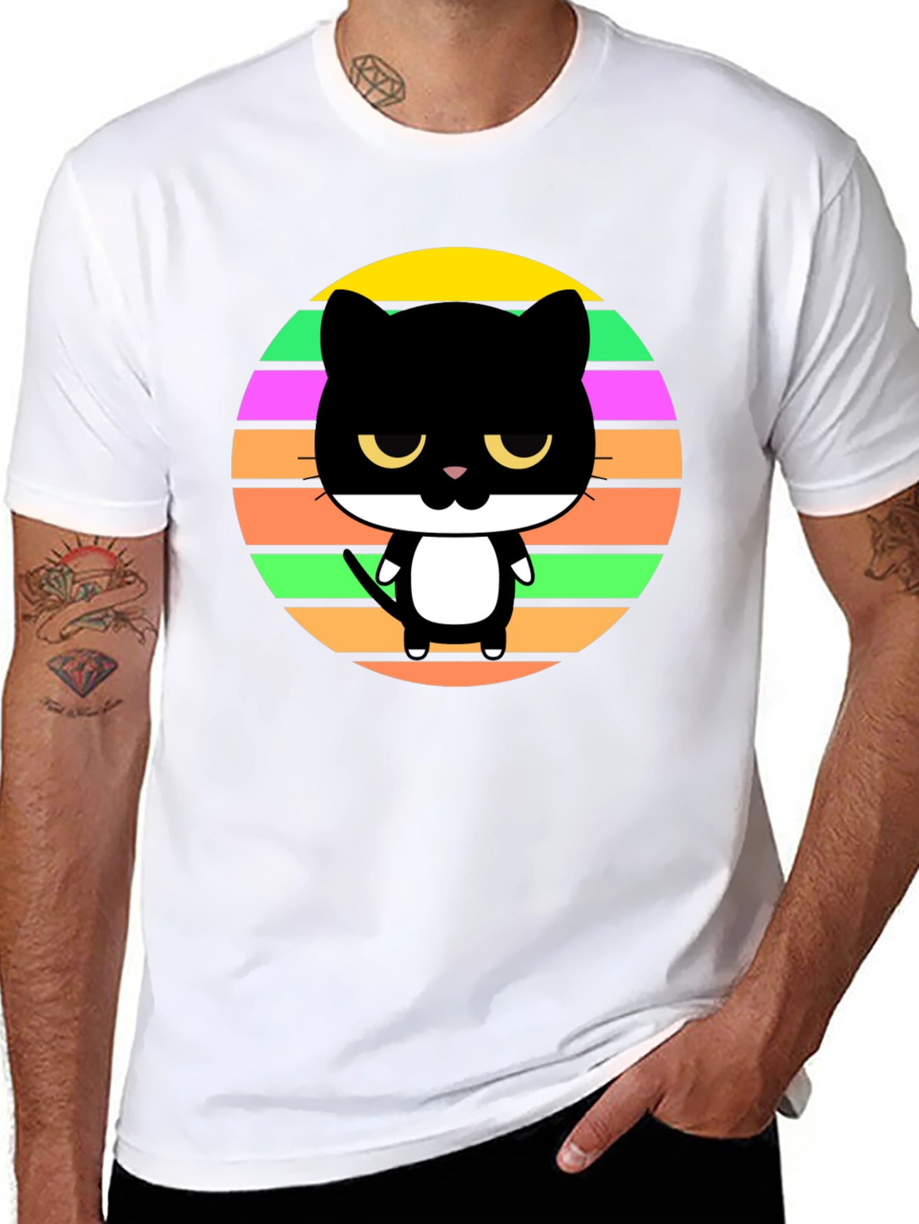 Cool Retro Cat Graphic Tee - Unisex