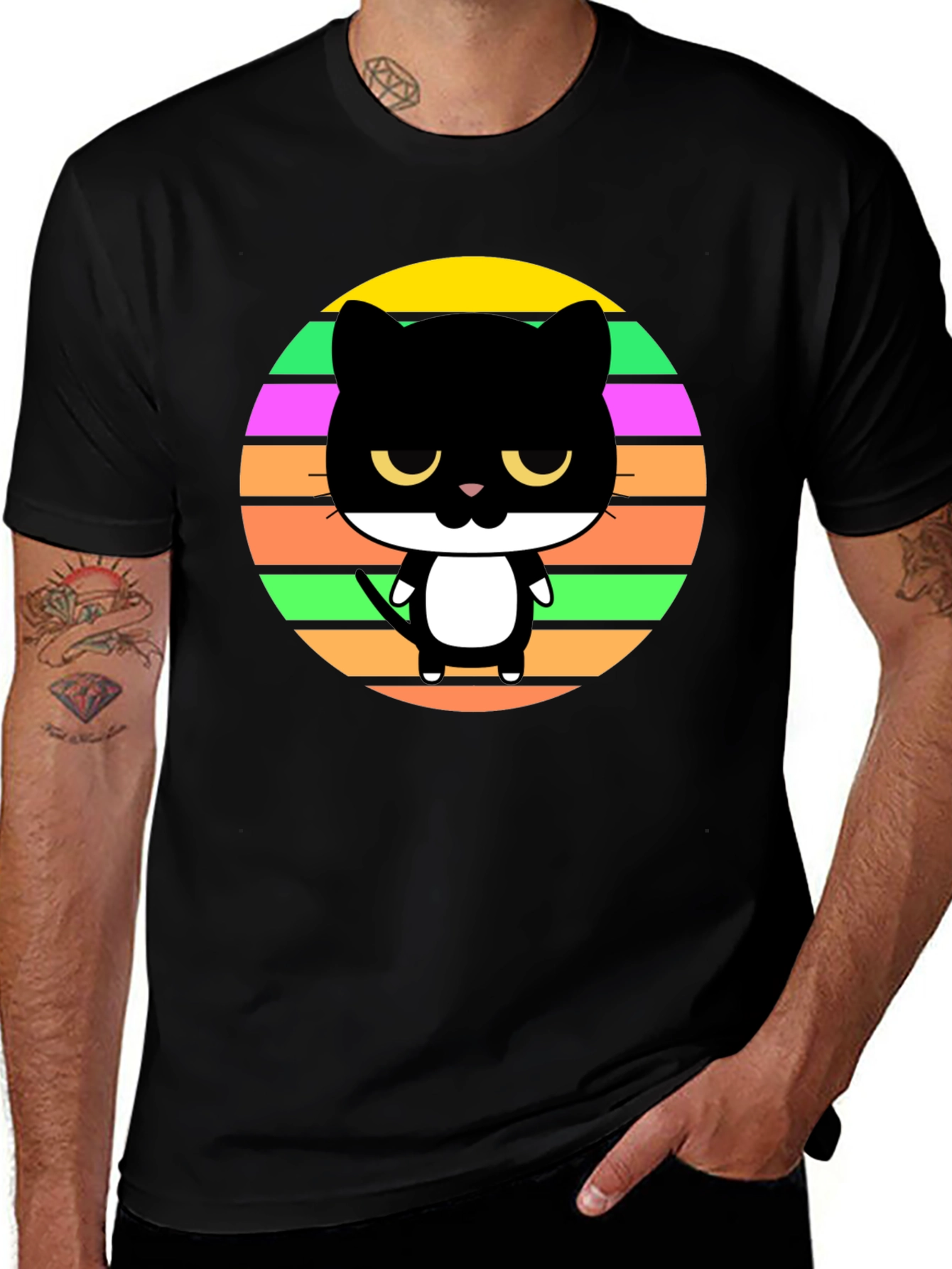 Cool Retro Cat Graphic Tee - Unisex