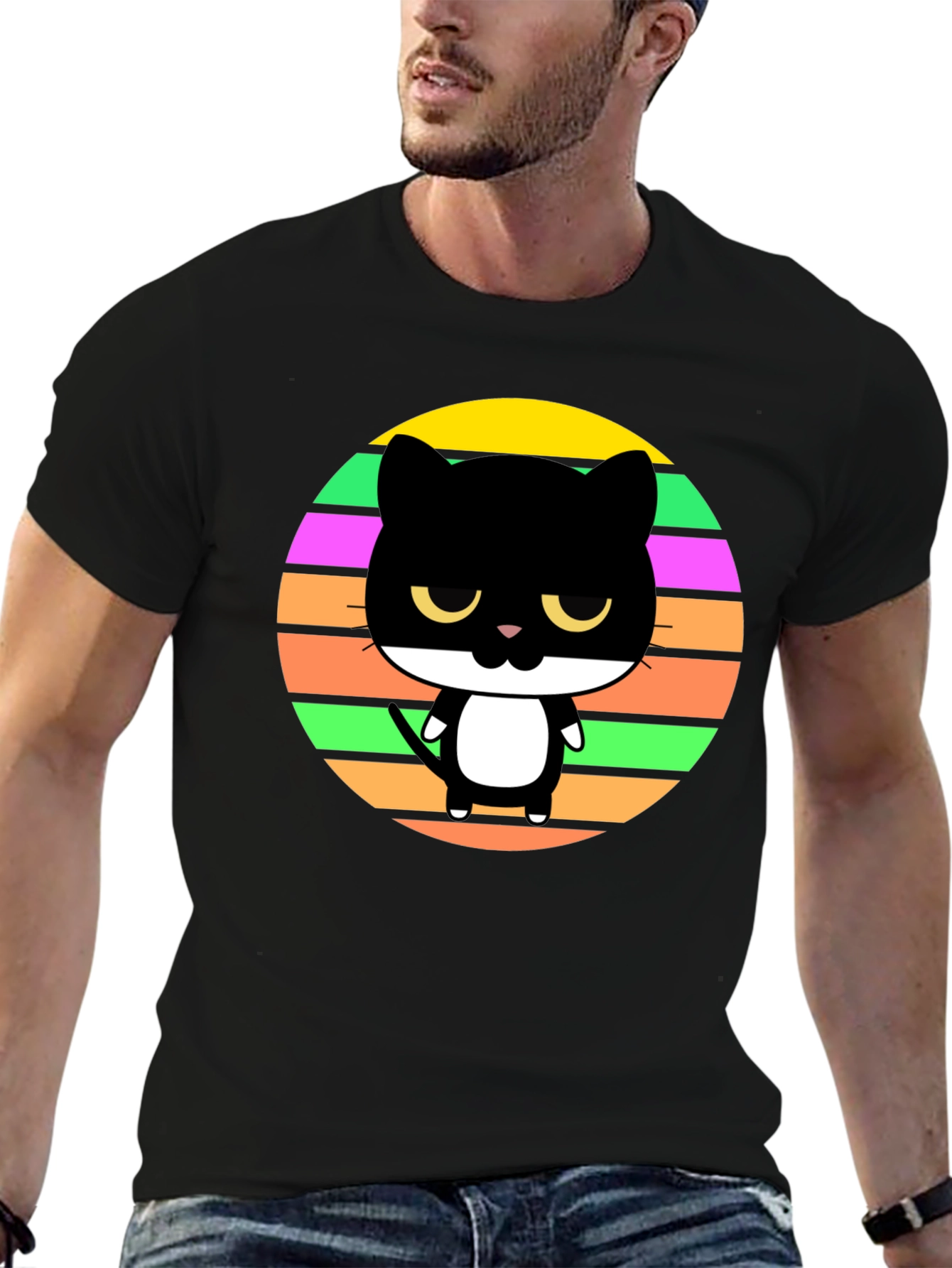 Cool Retro Cat Graphic Tee - Unisex