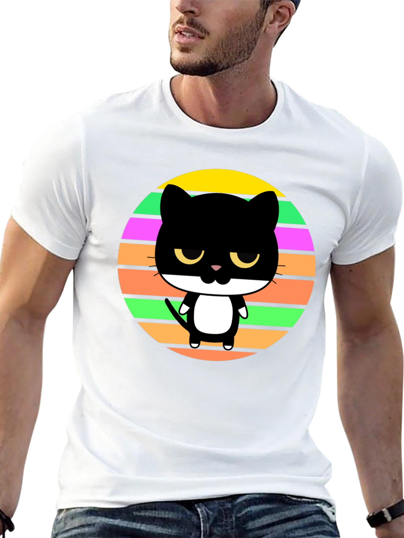 Cool Retro Cat Graphic Tee - Unisex