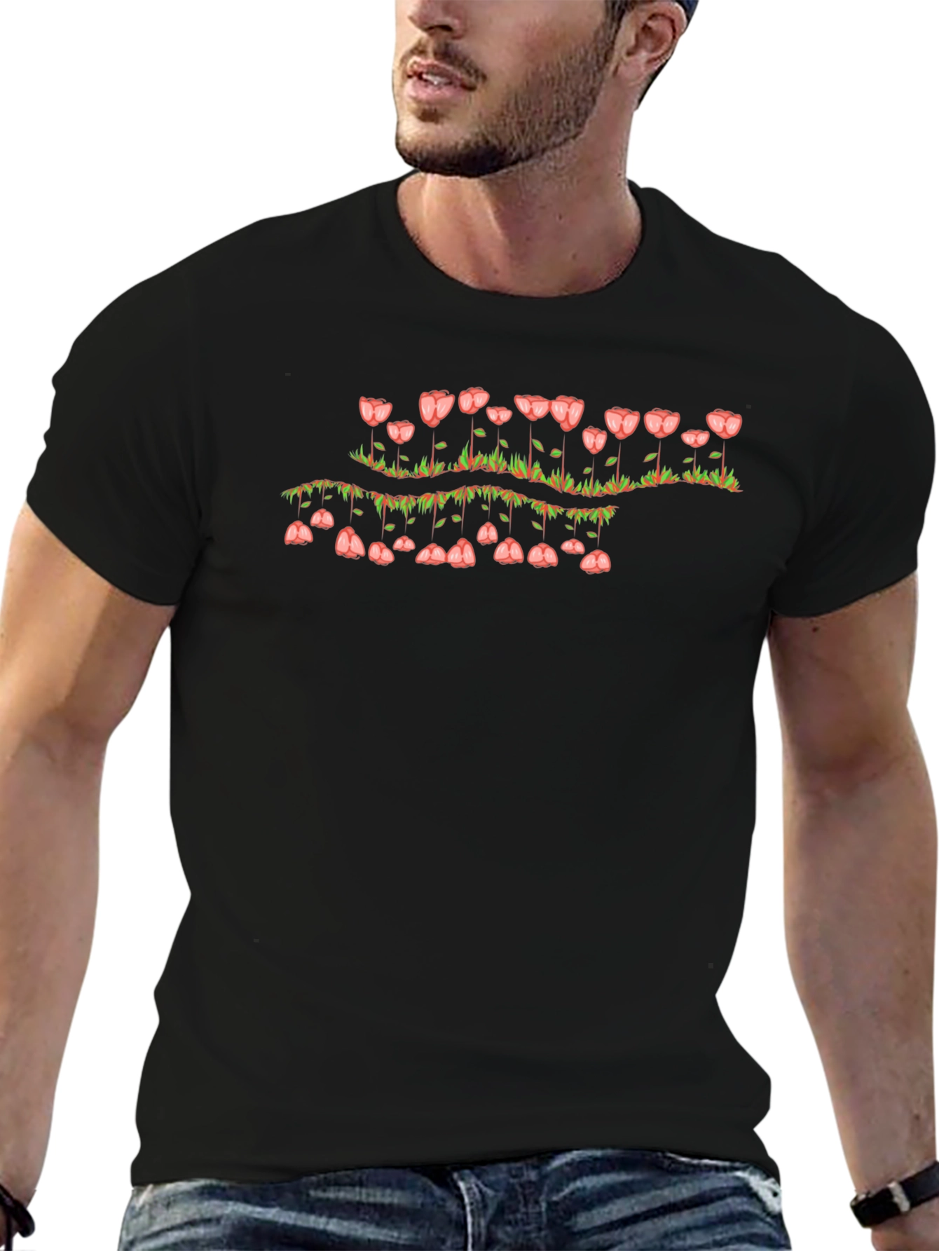 Floral Cascade Black T-Shirt
