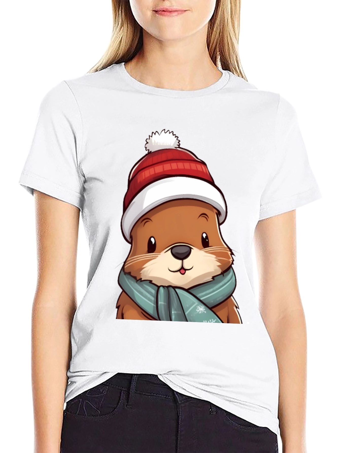 Cute Otter in Winter Gear T-Shirt