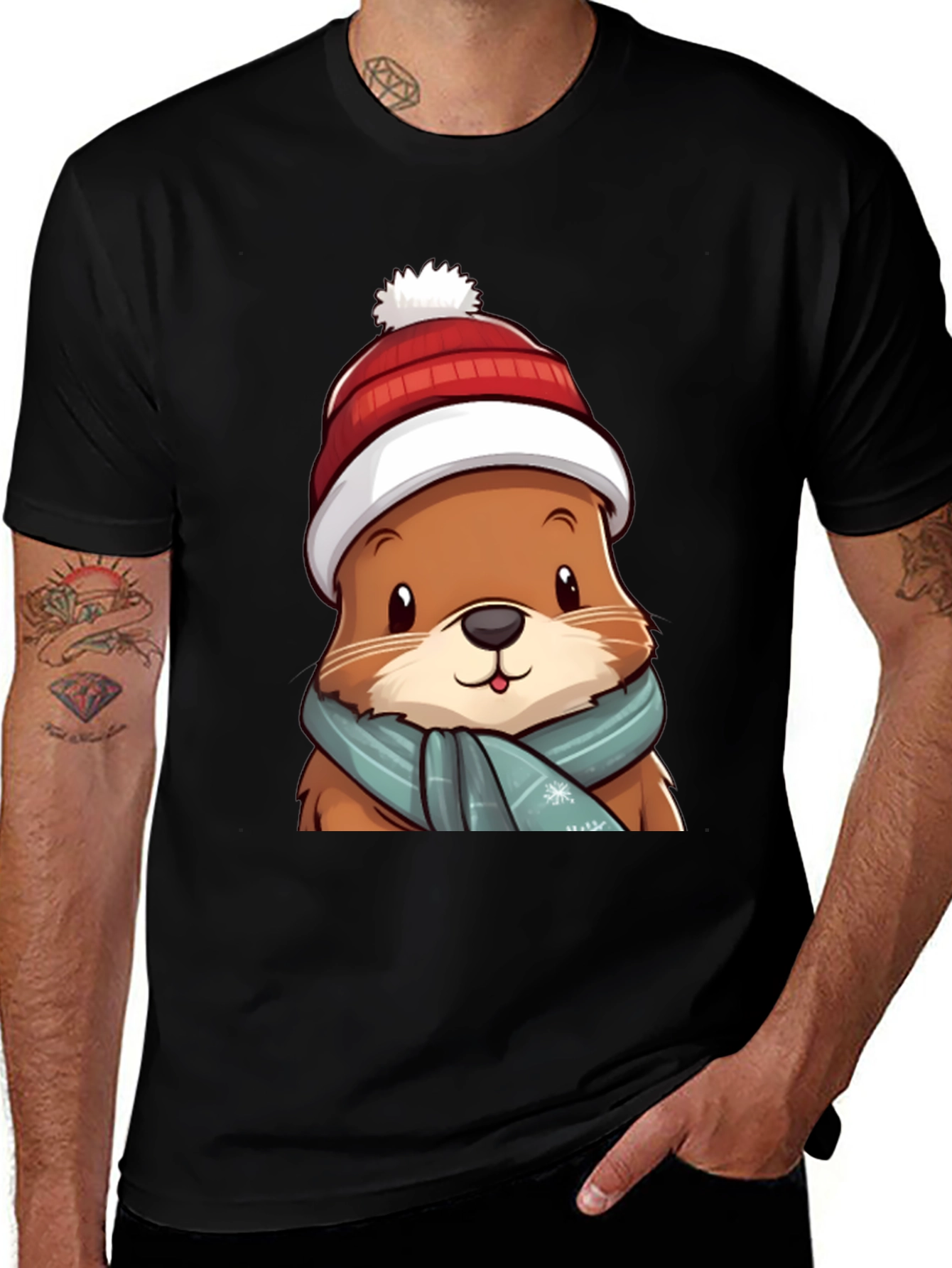 Cute Otter in Winter Gear T-Shirt