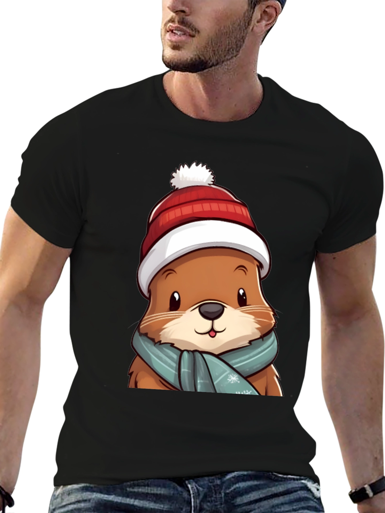 Cute Otter in Winter Gear T-Shirt