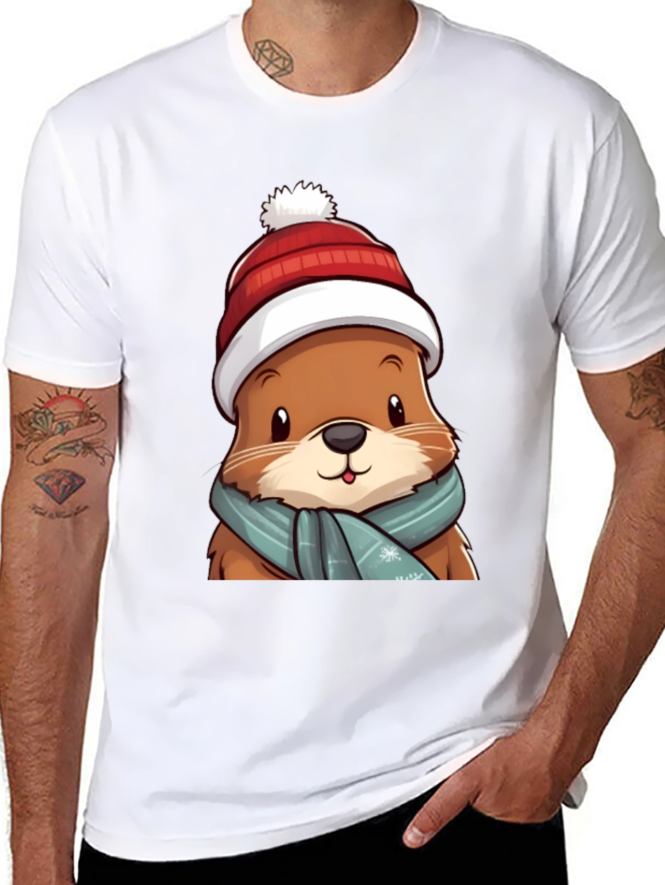 Cute Otter in Winter Gear T-Shirt