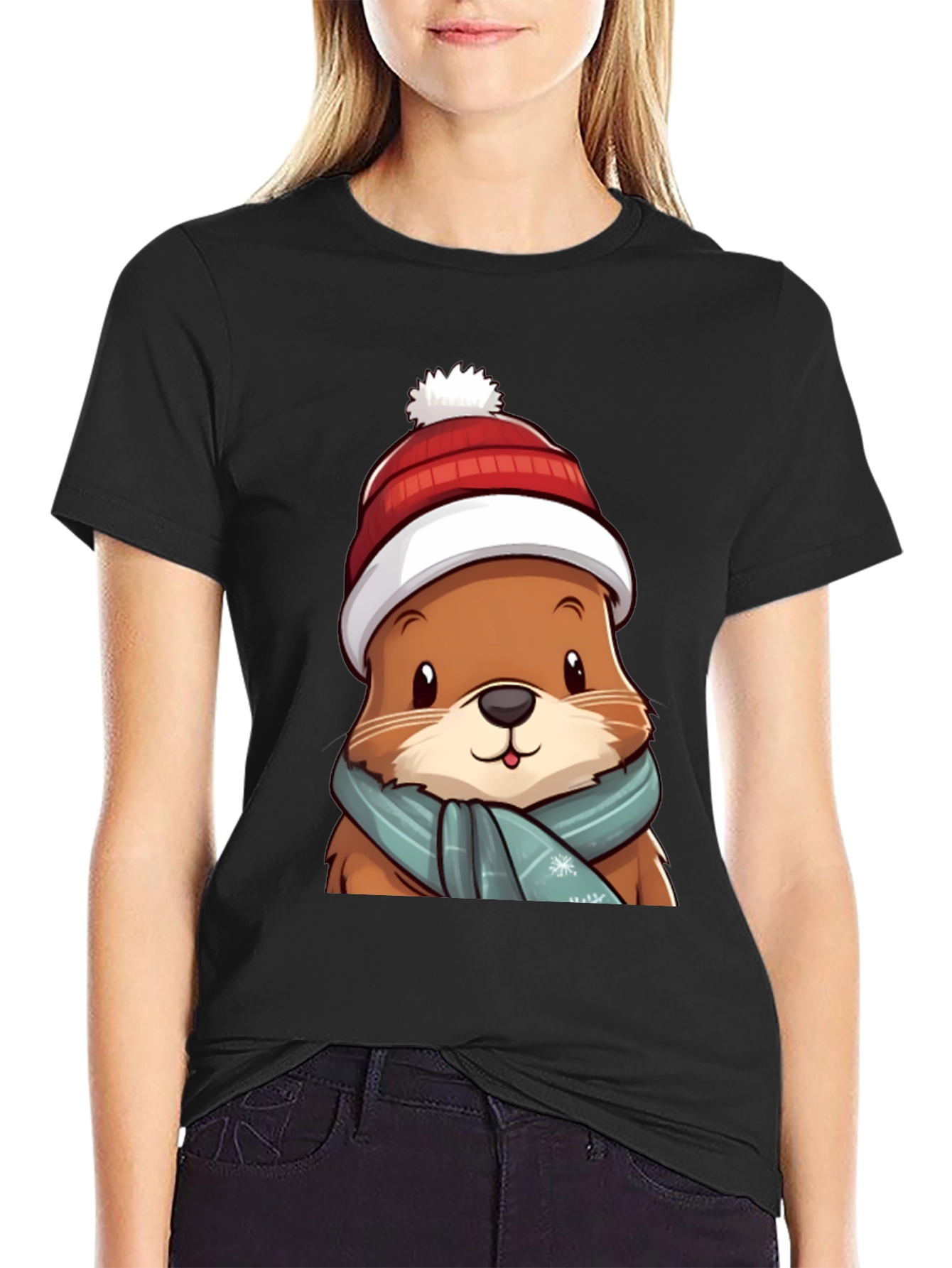 Cute Otter in Winter Gear T-Shirt