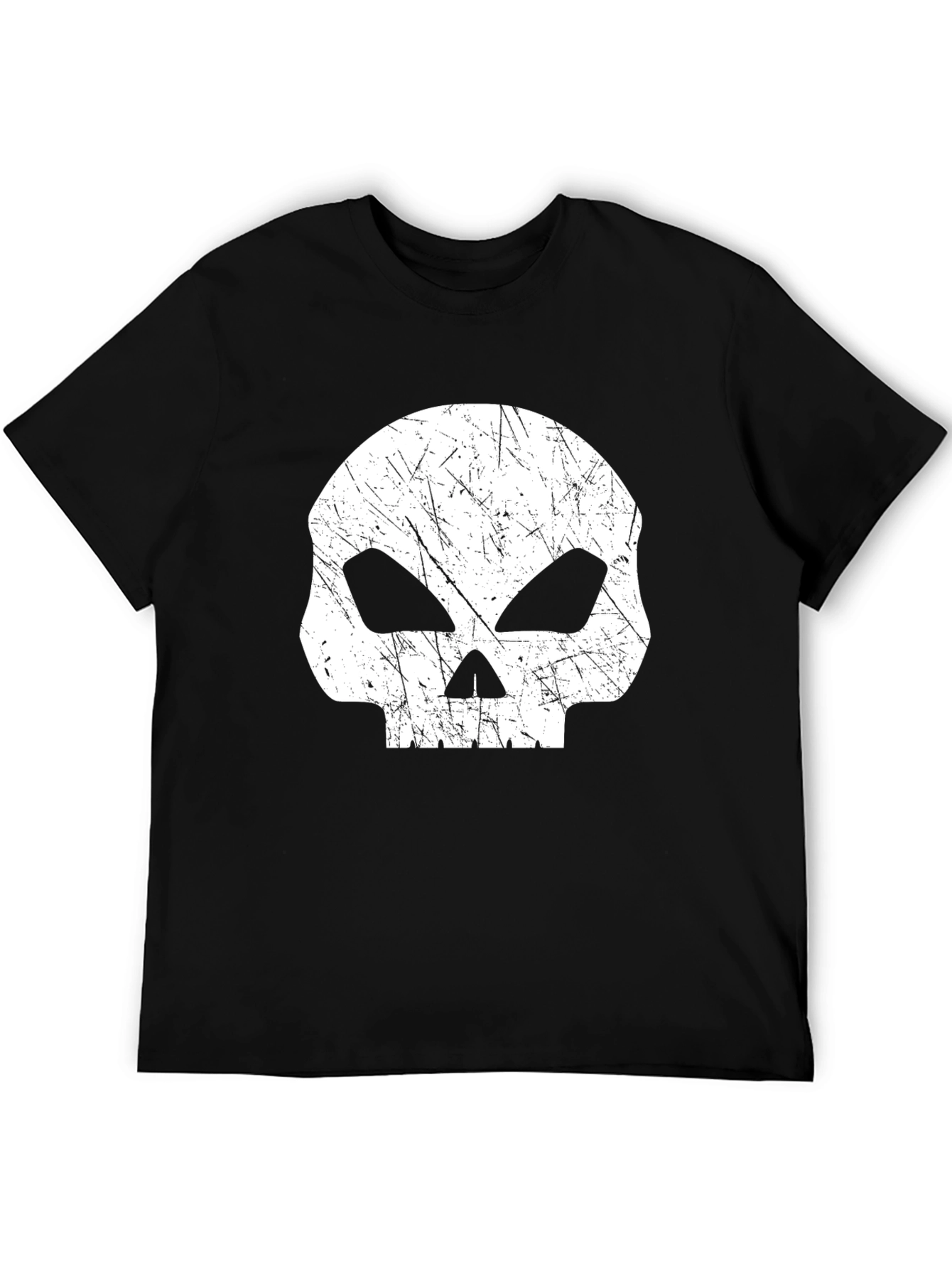 Mens Black T-Shirt with Distressed Skull Graphic