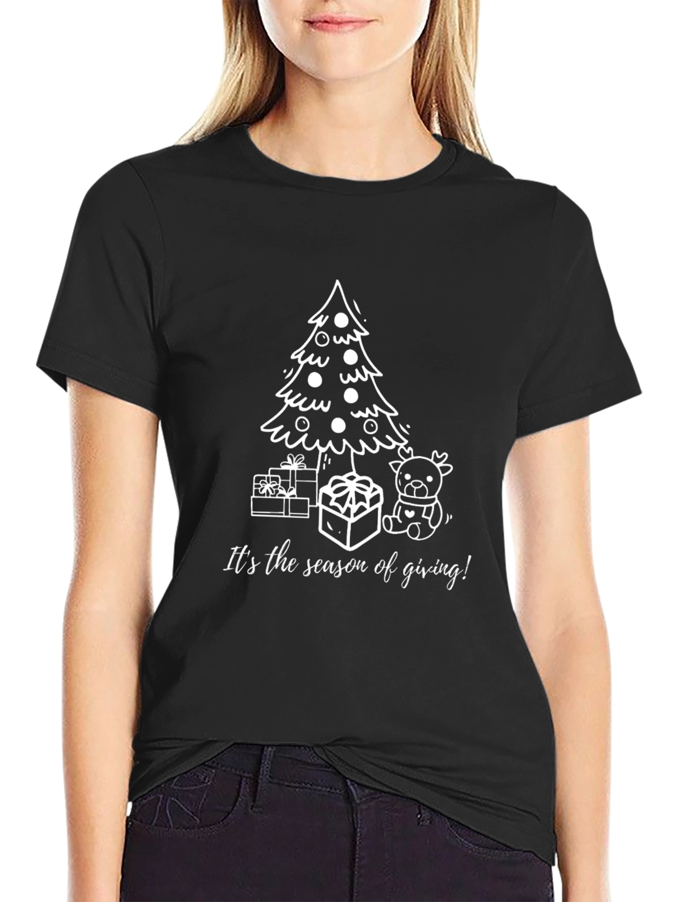 Holiday Season Graphic Tee: Christmas Tree Gift Design