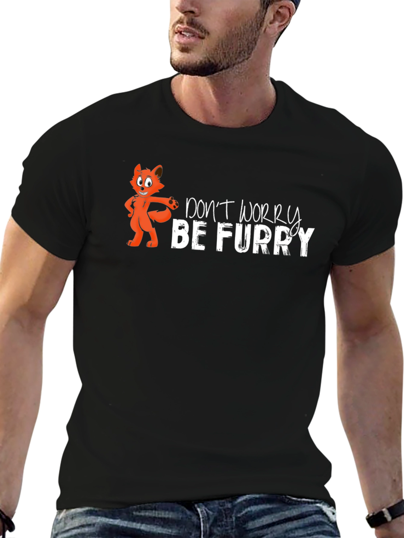 Dont Worry Be Furry Black T-Shirt