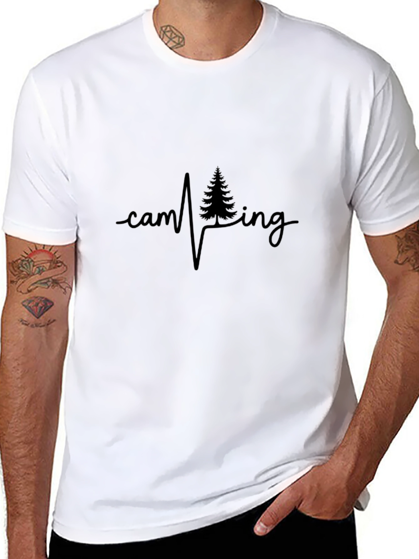 Camping Heartbeat Black T-Shirt