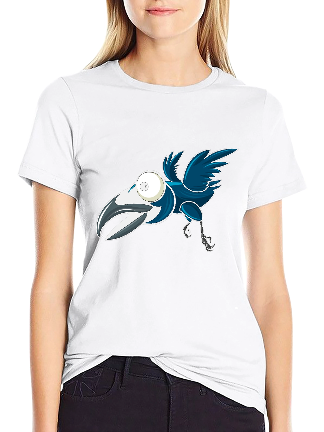 Cartoon Crow Graphic Tee - Black