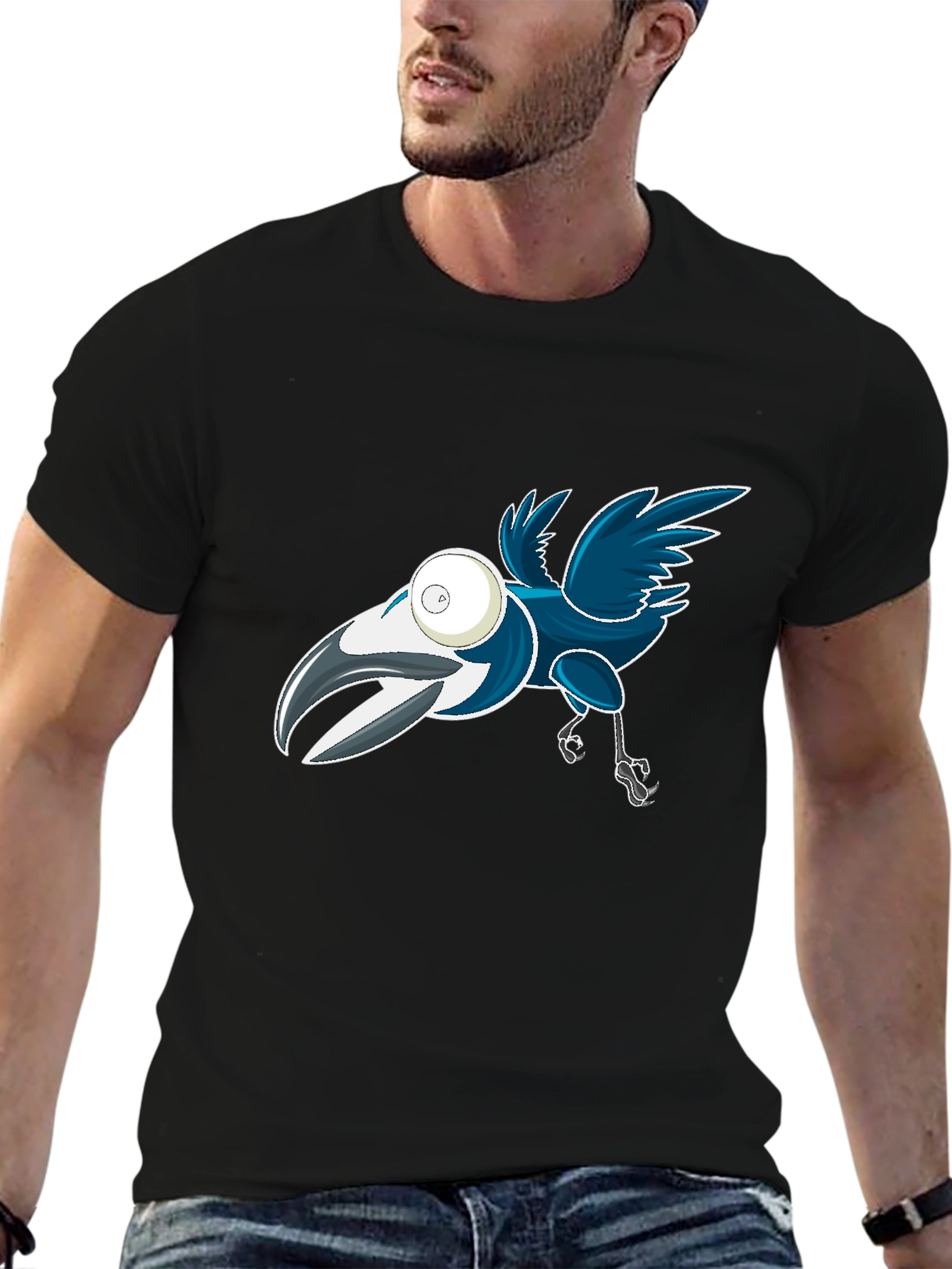 Cartoon Crow Graphic Tee - Black