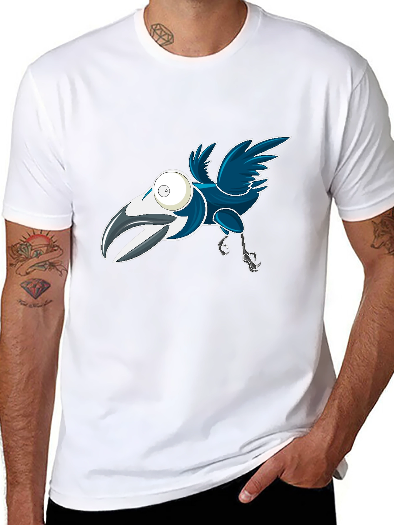 Cartoon Crow Graphic Tee - Black
