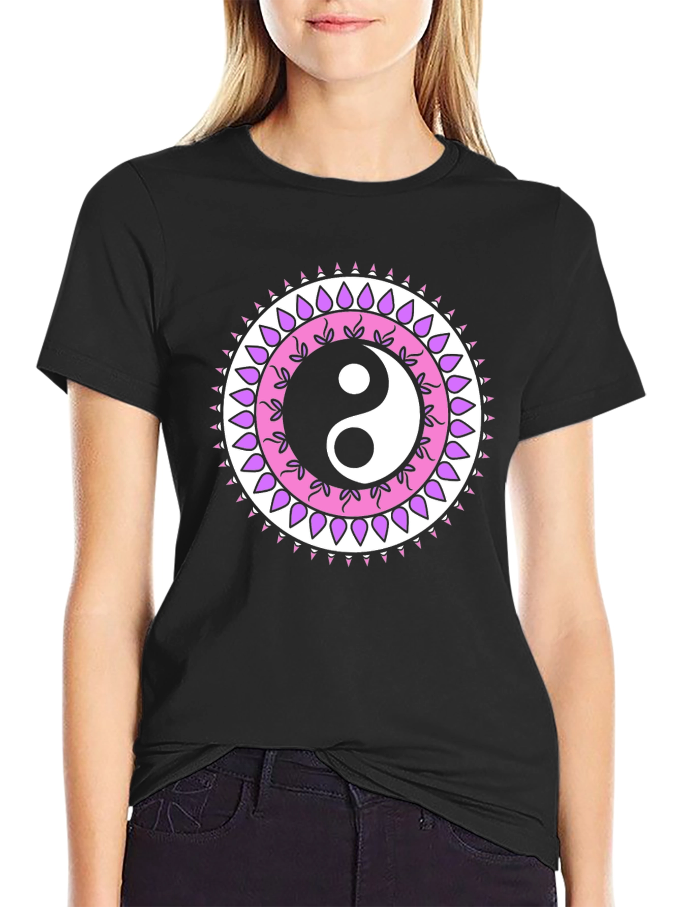 Yin Yang Mandala Graphic Tee - Black
