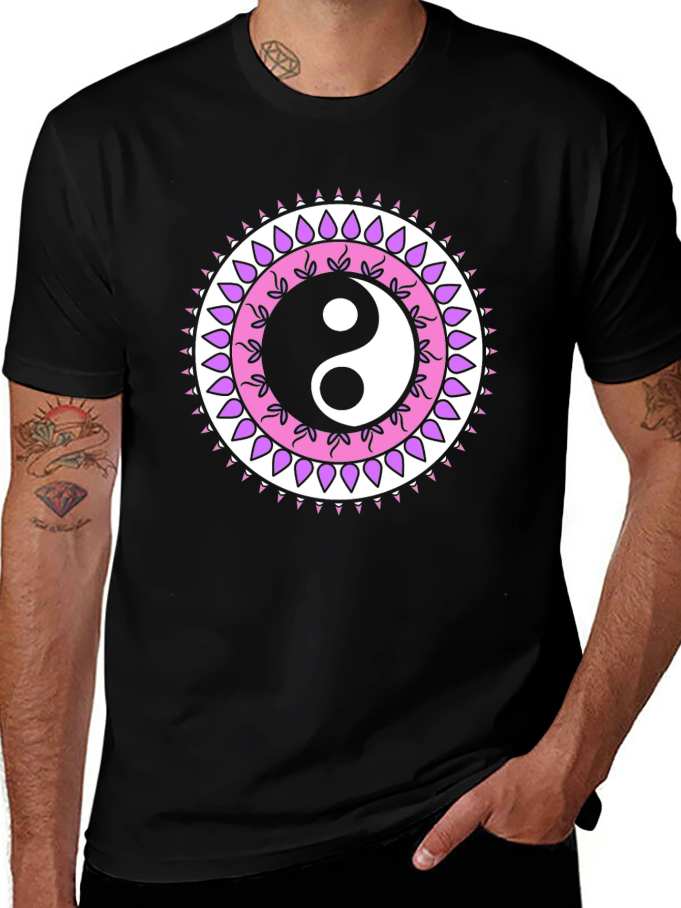 Yin Yang Mandala Graphic Tee - Black