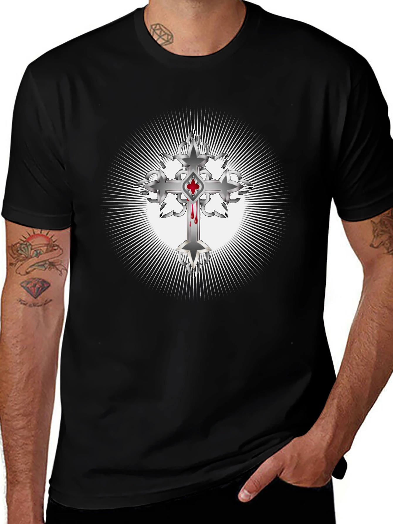 Gothic Cross Graphic Tee - Mens Black T-Shirt