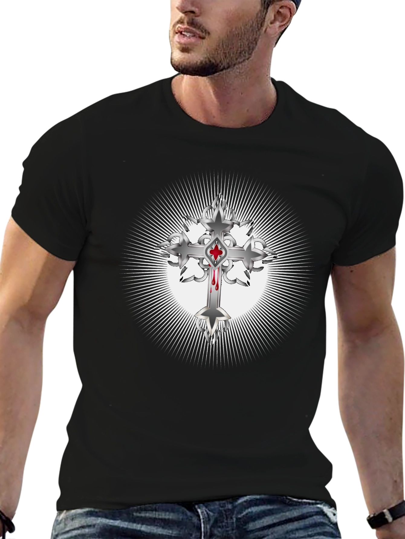 Gothic Cross Graphic Tee - Mens Black T-Shirt