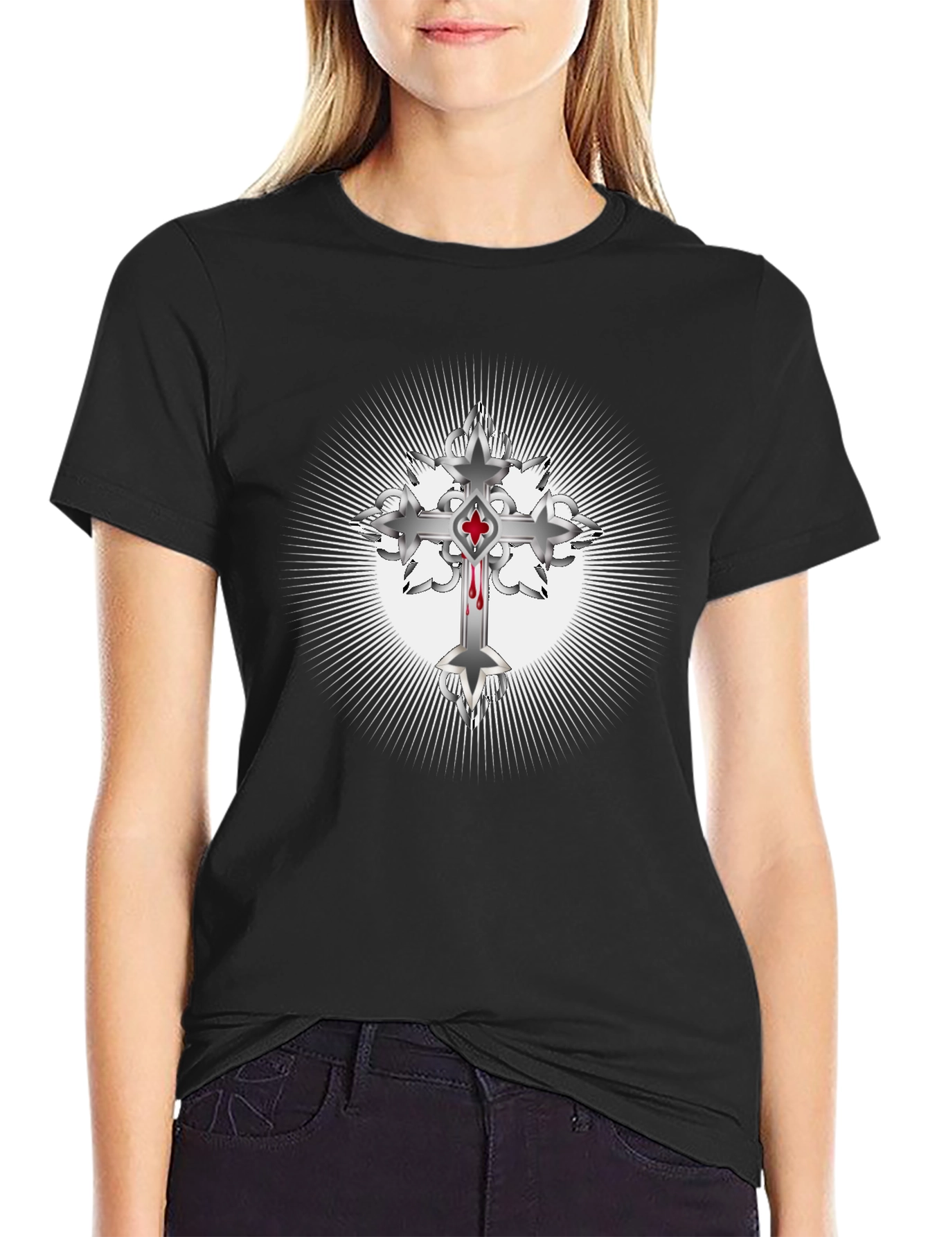 Gothic Cross Graphic Tee - Mens Black T-Shirt