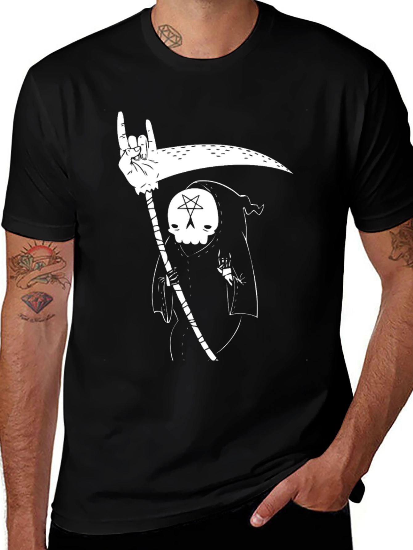 Grim Reaper Rock On T-Shirt - Black Graphic Tee