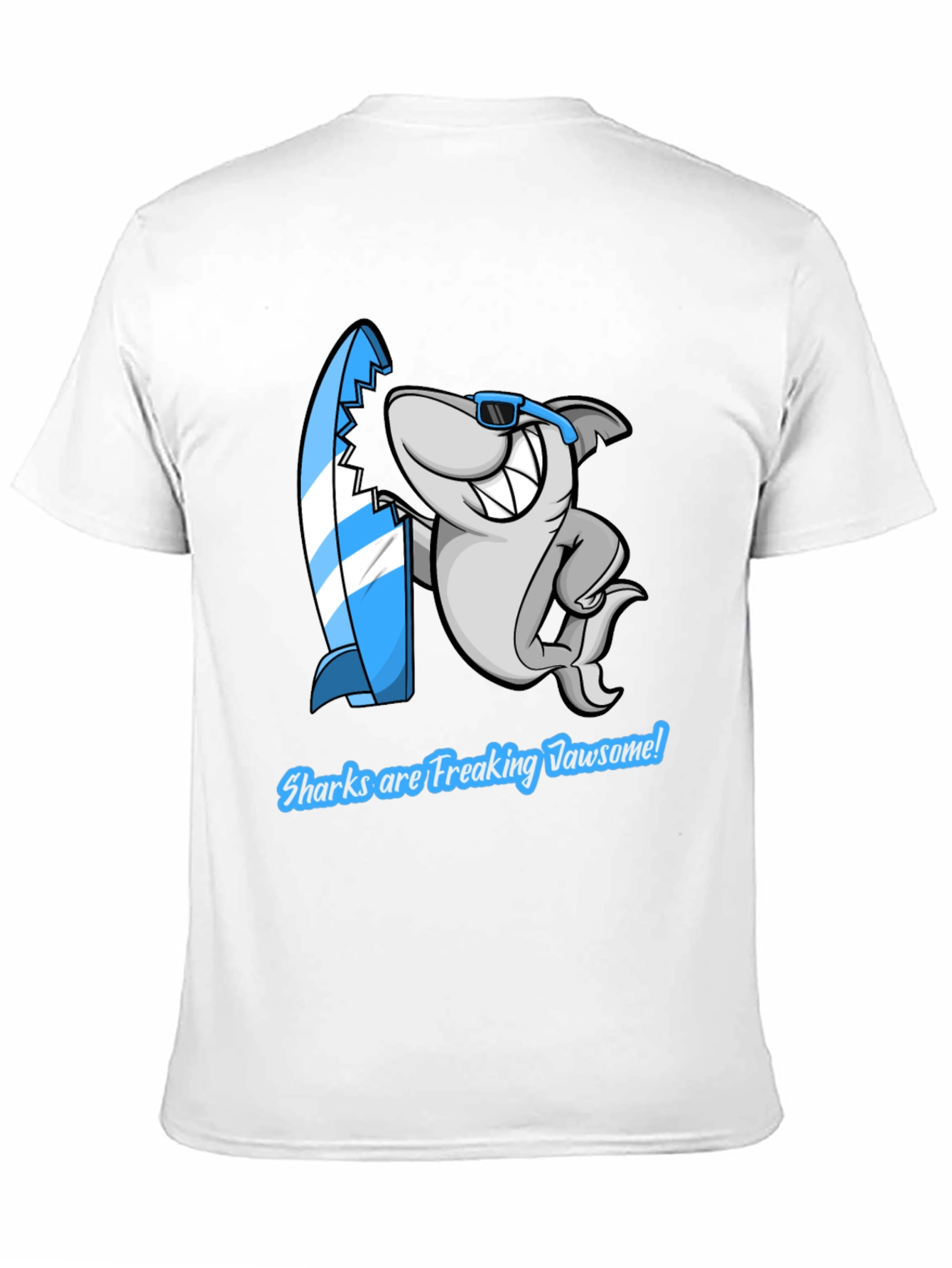 Shark Jawsome T-Shirt - Funny Cartoon Shark with Surfboard