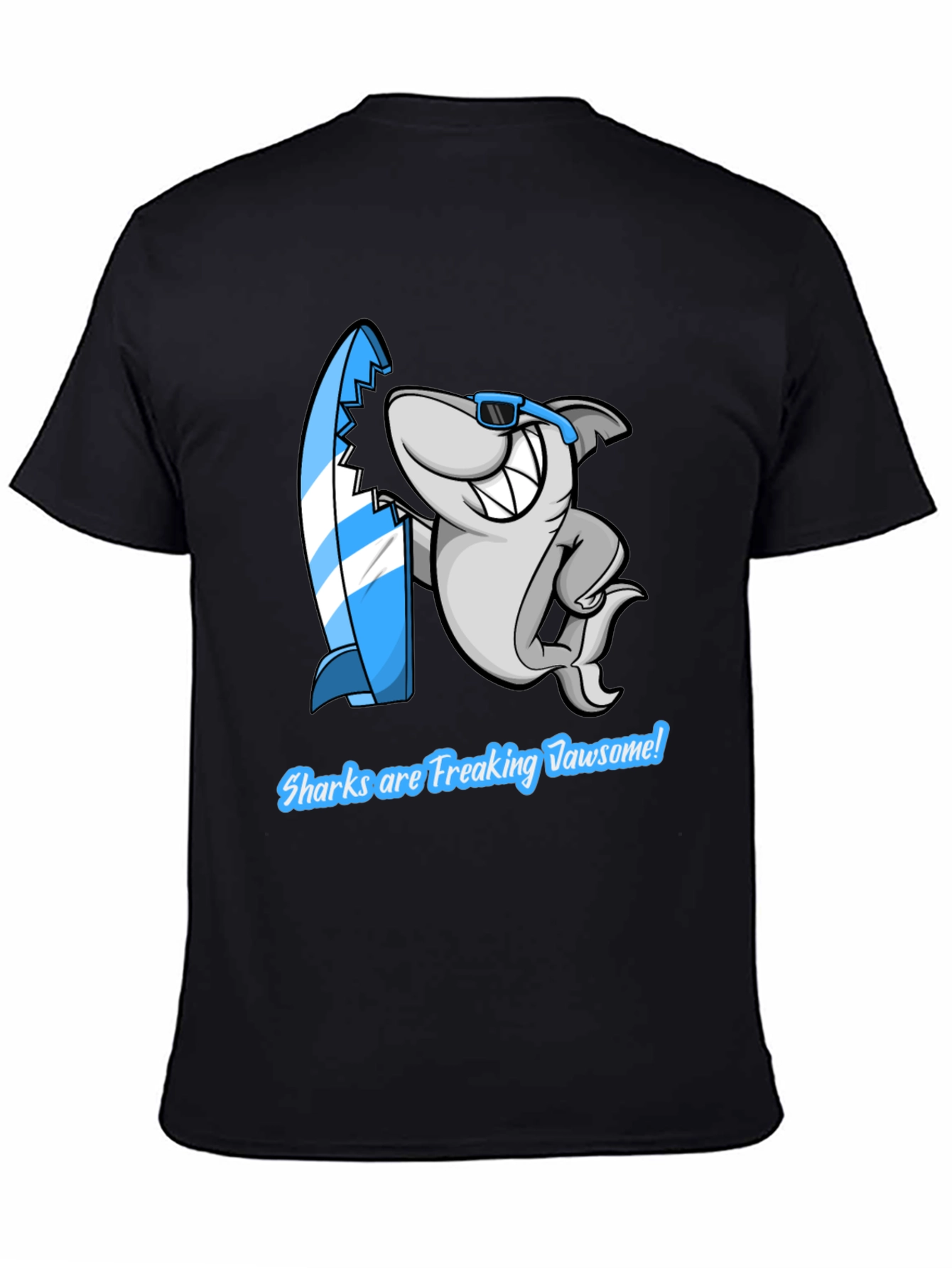 Shark Jawsome T-Shirt - Funny Cartoon Shark with Surfboard