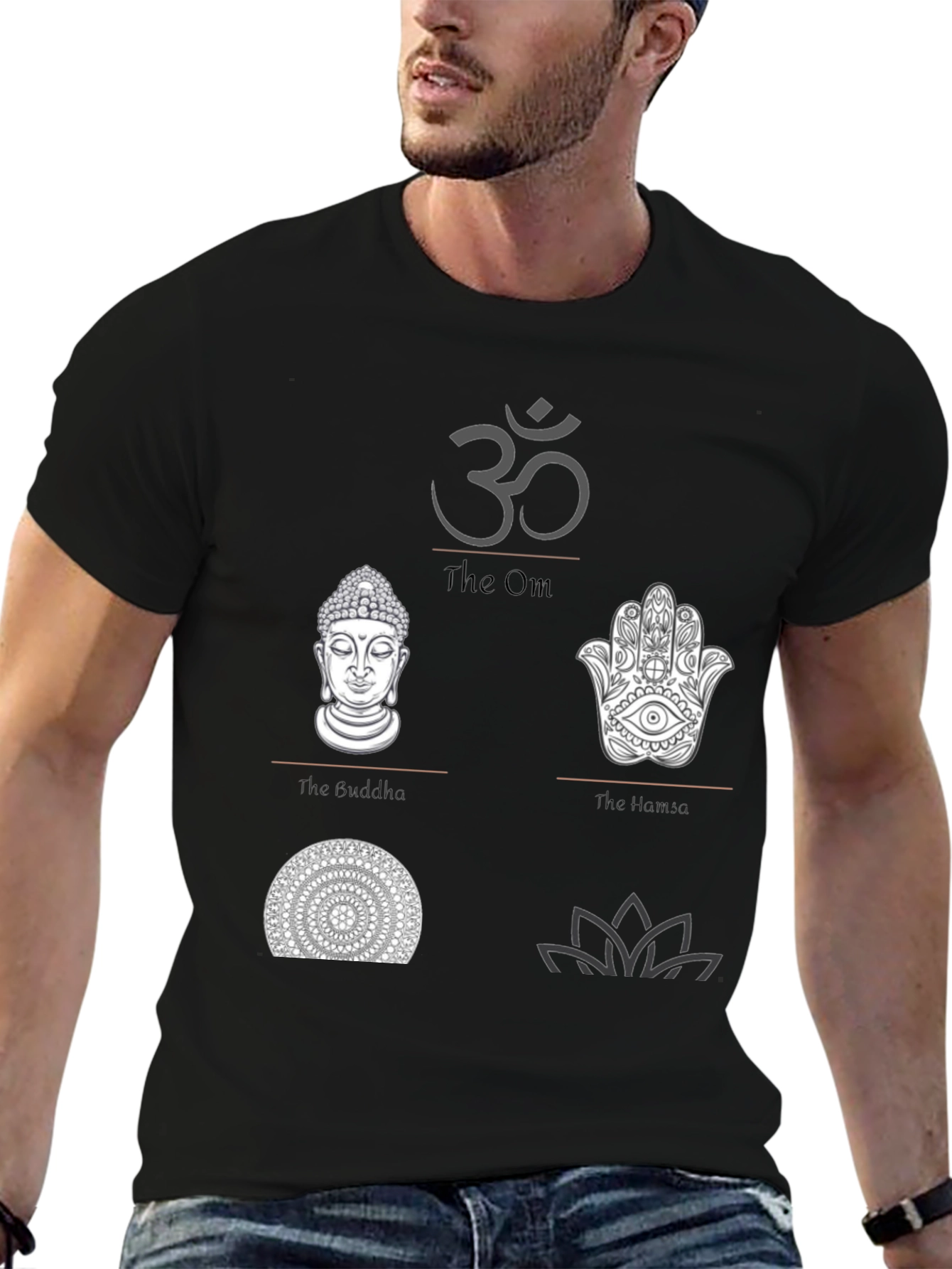 Spiritual Symbol Graphic Print Black T-Shirt