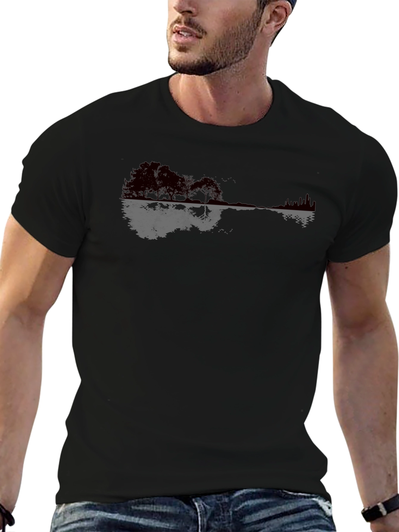 Guitar Landscape Graphic Tee - Soft Black Cotton