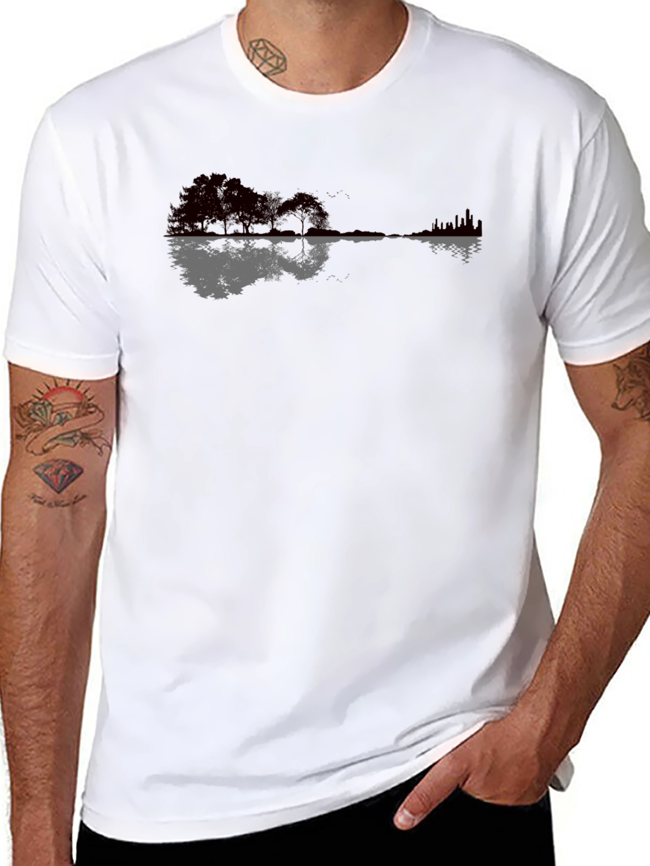 Guitar Landscape Graphic Tee - Soft Black Cotton