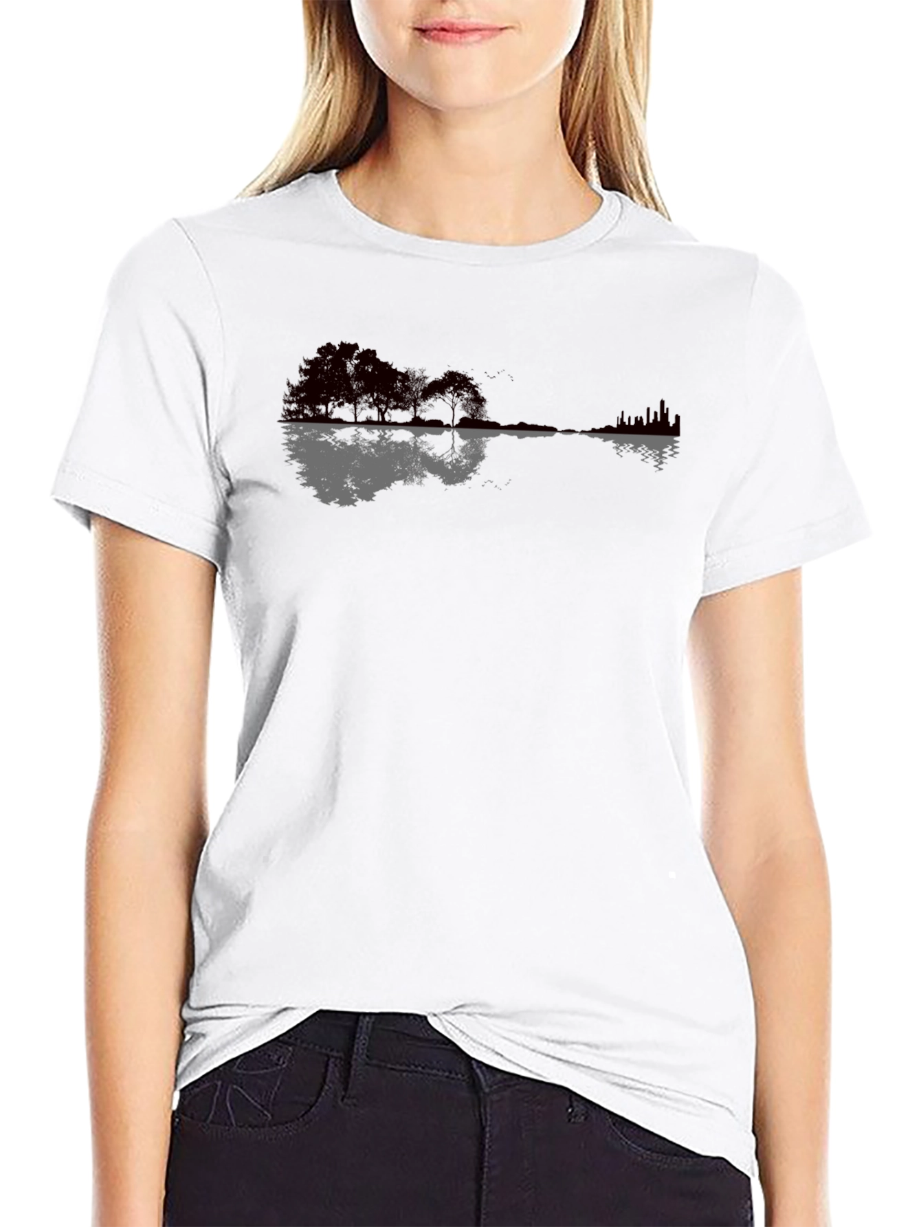Guitar Landscape Graphic Tee - Soft Black Cotton