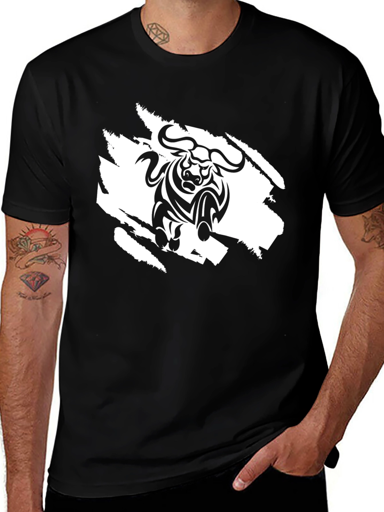 Bold Bull Graphic Tee - Black Cotton Comfort