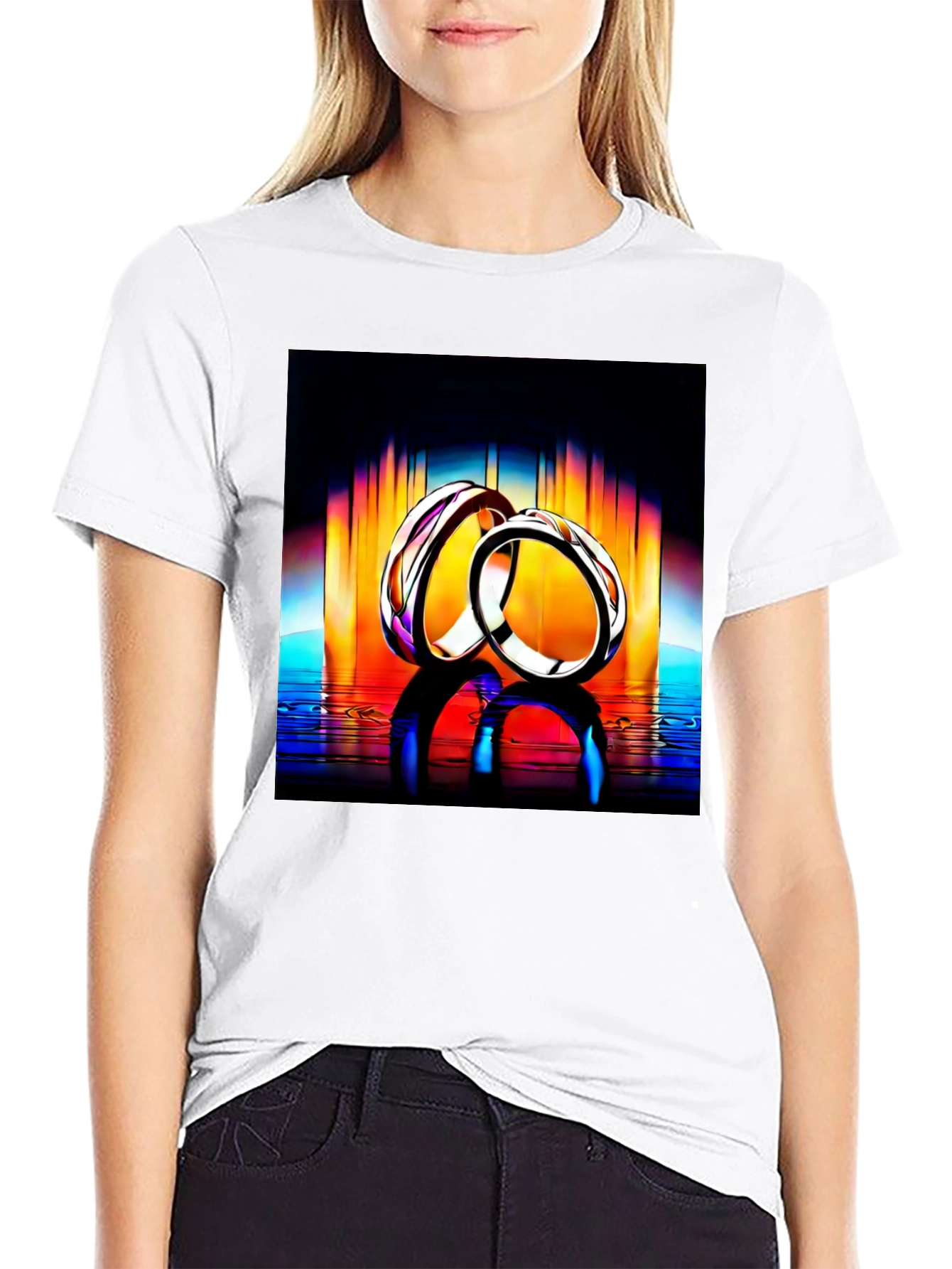 Rings Reflection Graphic Tee - Stylish Black T-Shirt