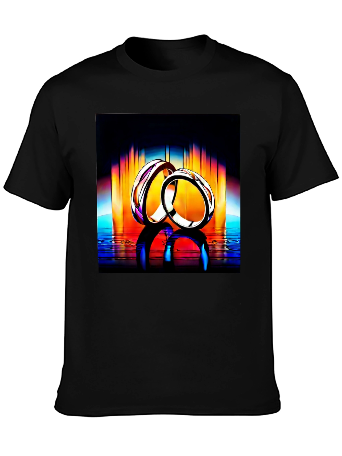 Rings Reflection Graphic Tee - Stylish Black T-Shirt