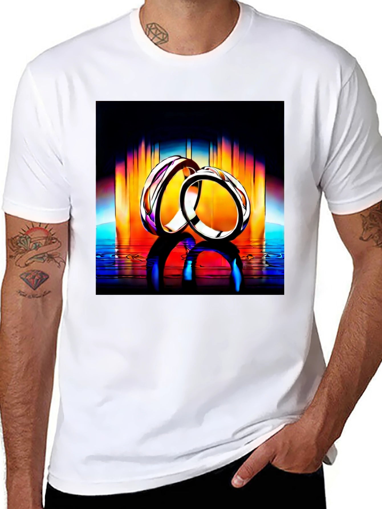 Rings Reflection Graphic Tee - Stylish Black T-Shirt