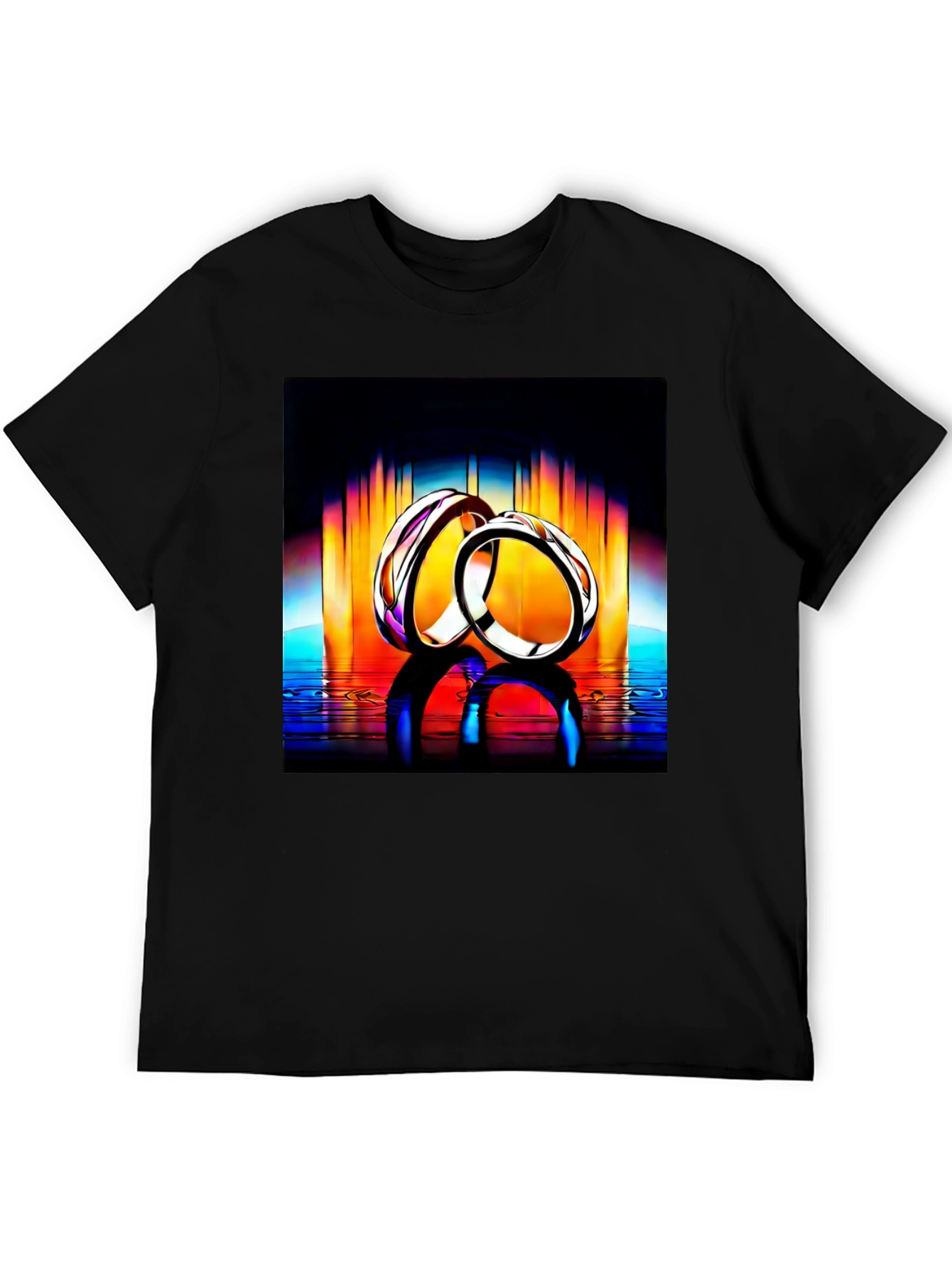 Rings Reflection Graphic Tee - Stylish Black T-Shirt