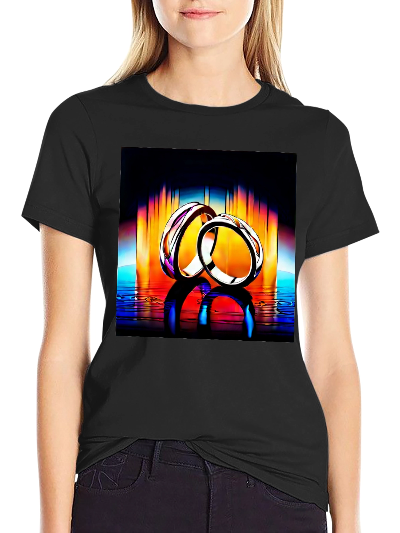 Rings Reflection Graphic Tee - Stylish Black T-Shirt